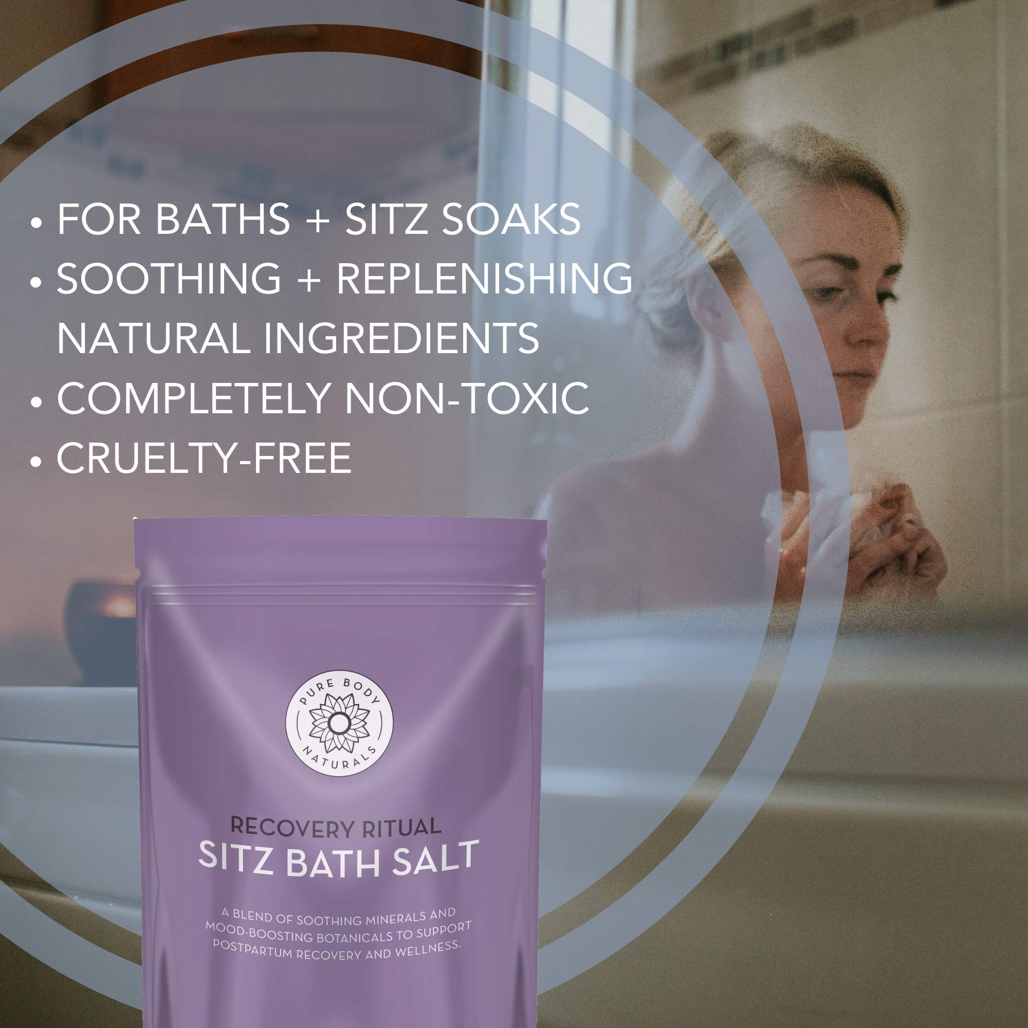 Pure Body Naturals Sitz Bath Salt – Postpartum Care and Hemorrhoid Comfort – Natural Soak for Self Care and Hemorrhoid, Post Partum Essentials, 32 Oz