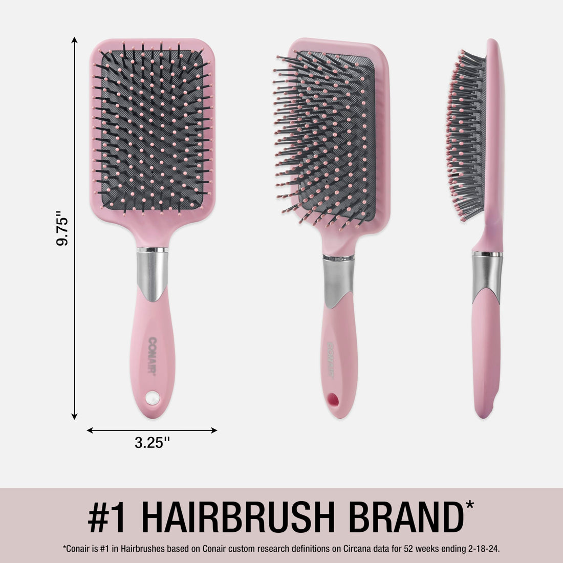 Conair Velvet Touch Paddle Cushion hair brush - Detangling hairbrush - curly or straight styles - men or women - detangler - features soft touch handle - Blush Pink