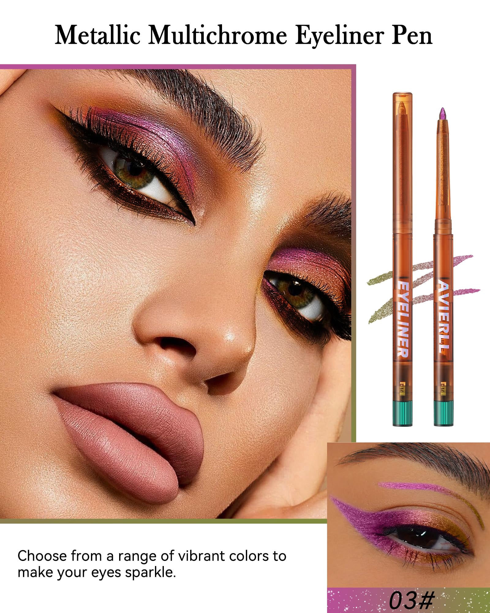 Metallic Multichrome Eyeliner Pencil, Pink Glitter Eyeliner Gel Eye Liner Pencils, Waterproof Smudge-proof Longwear, Multi-Use Sharpenable Colored Eyeliner Eyeshadow Makeup Pen, Delineador De Ojos-03