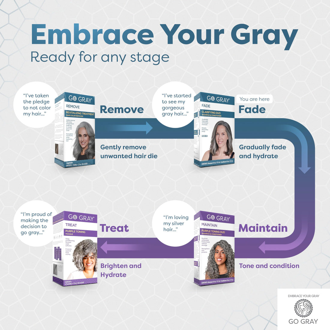 Go Gray Treatment System (Fade), Clarifying Duo Shampoo & Conditioner Helps Gradually Fade Permanent and Semi-Permanent Hair Color