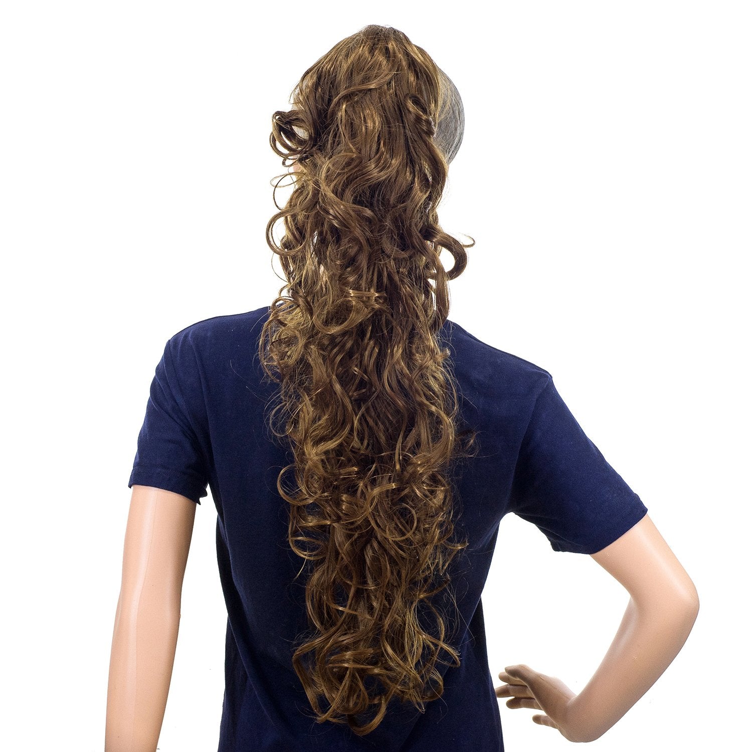 12#-Light Brown: Swacc 24-Inch Long Messy Curls Claw Clip Ponytail Extensions Synthetic Clip In Drawstring Curly Ponytail Hairpiece Jaw Clip Hair Extensions (12#-Light Brown)