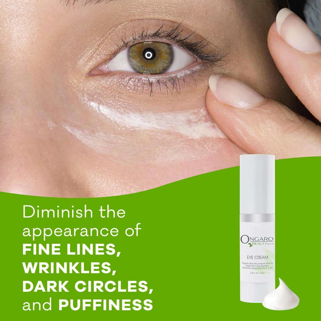 Ongaro Beauty - Eye Wrinkle Cream for Women & Men, Anti-Aging Dark Circles Under Eye Cream, Under Eye Cream for Puffiness and Bags Under Eyes, Hyaluronic Acid Eye Cream, Vitamins A, C & E - 0.5 Fl oz