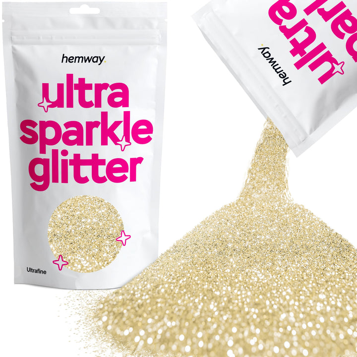 Hemway Premium Ultra Sparkle Glitter Multi Purpose Metallic Flake for Arts Crafts Nails Cosmetics Resin Festival Face Hair - Champagne Gold - Ultrafine (1/128 0.008 0.2mm) 100g / 3.5oz