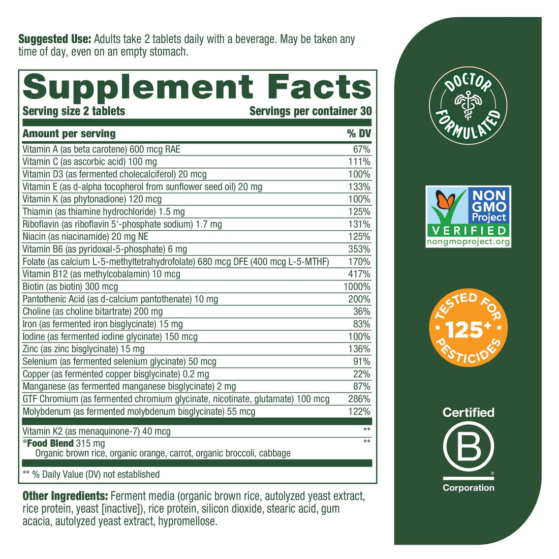 MegaFood Women's Advanced Multivitamin for Women - Doctor-Formulated With Iron, Choline, Vitamin D, Vitamin C & Zinc - Brain Health - Immune Support - Non-GMO - Vegetarian - 60 Tabs (30 Servings)