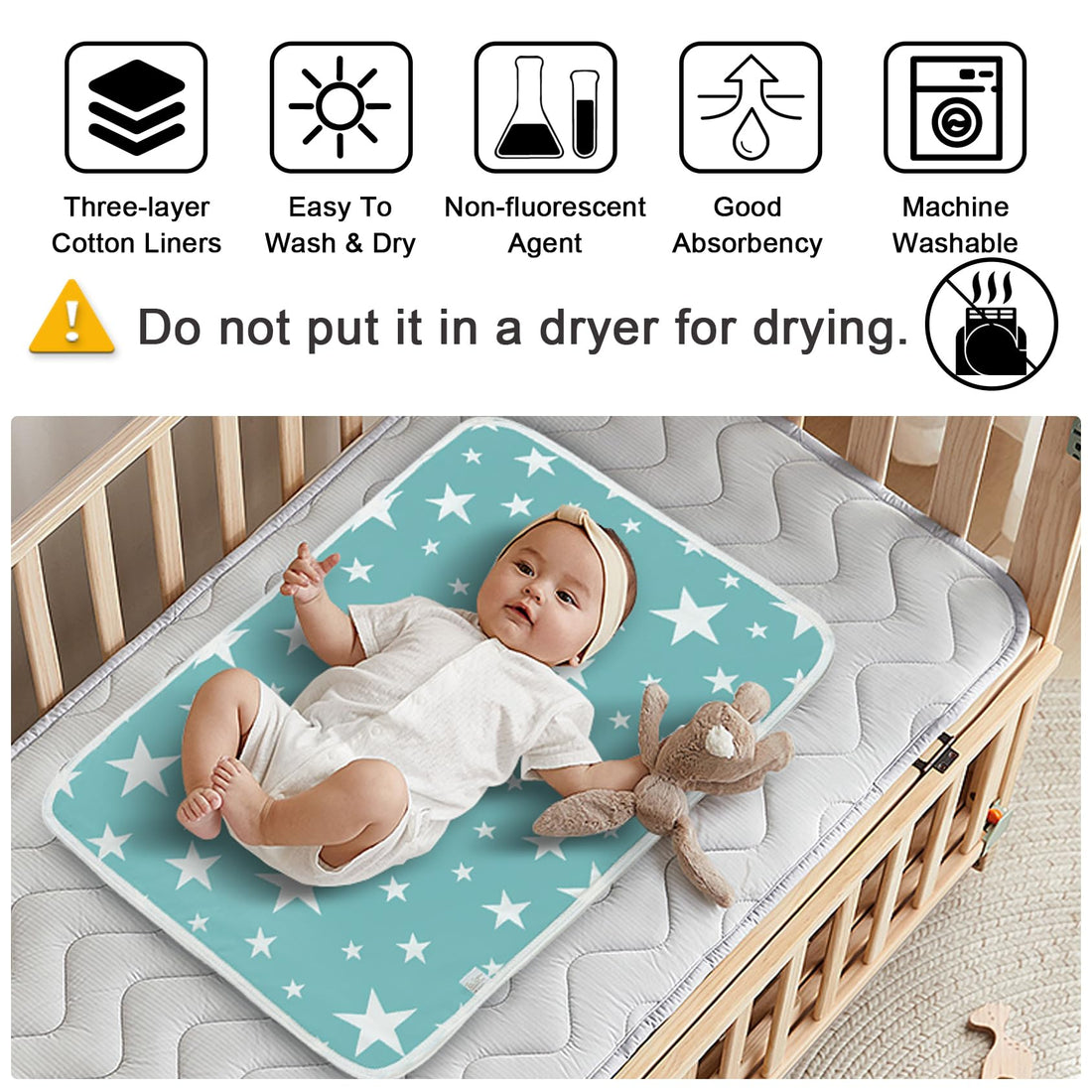 3 Pack Diaper Changing Pad, Maveek Portable Toddler Diaper Changing Pad Waterproof Baby Change Mats Premium Change Pad Liner Bed Pad Play Mat(Green&White&Blue)