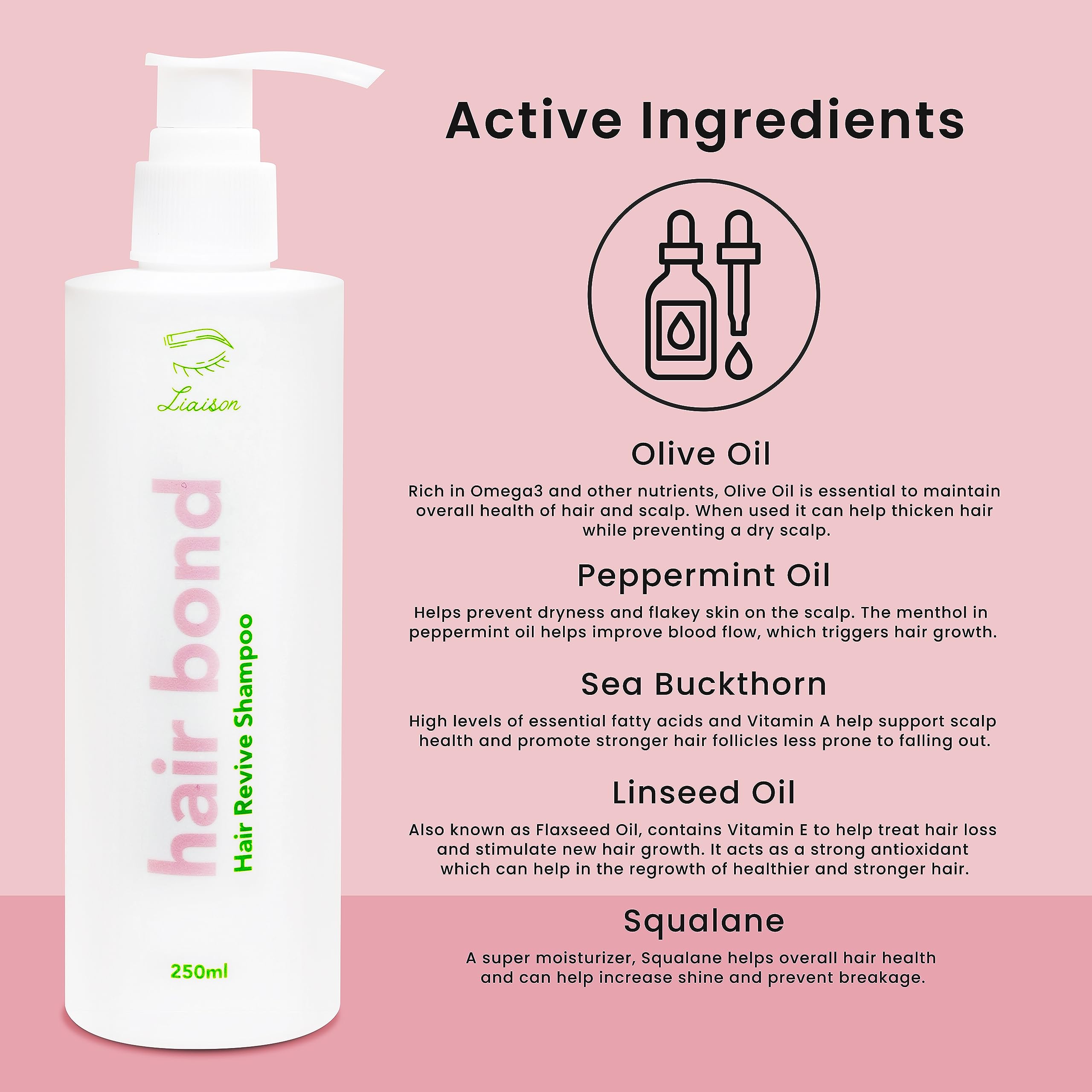 Liaison Hair Bond Shampoo for Women with Sea Buckthorn, Olive & Peppermint Oil - Promotes Strong, Thicker and Healthier Hair Growth - Nourishing and Hydrating (1 Pack)