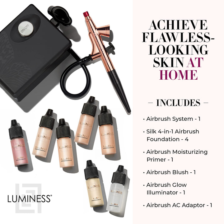 Luminess Air Basic Airbrush System with 7-Piece Silk 4-IN-1 Airbrush Foundation & Cosmetic Starter Kit, Medium