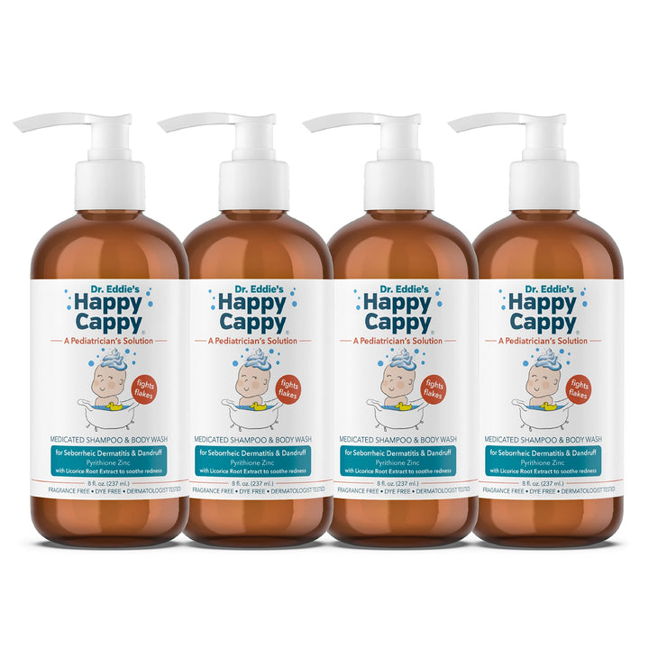 Happy Cappy Dr. Eddie’s Medicated Shampoo and Body Wash- Baby Dandruff Shampoo, Helps Cradle Cap and Seborrheic Dermatitis, Reduces Redness, Dermatologist Tested, Fragrance-Free- 8 Fl Oz (Pack of 4)
