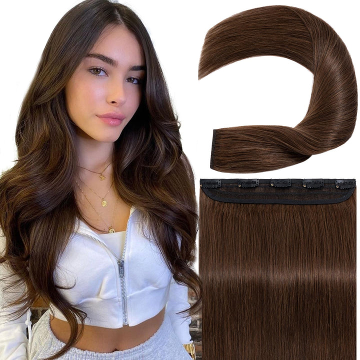 S-noilite Clip In Hair Extensions Human Hair One Piece Human Hair Extensions 5 Clips Remy Human Hair Straight 22 55G 22-55g #04 Medium Brown