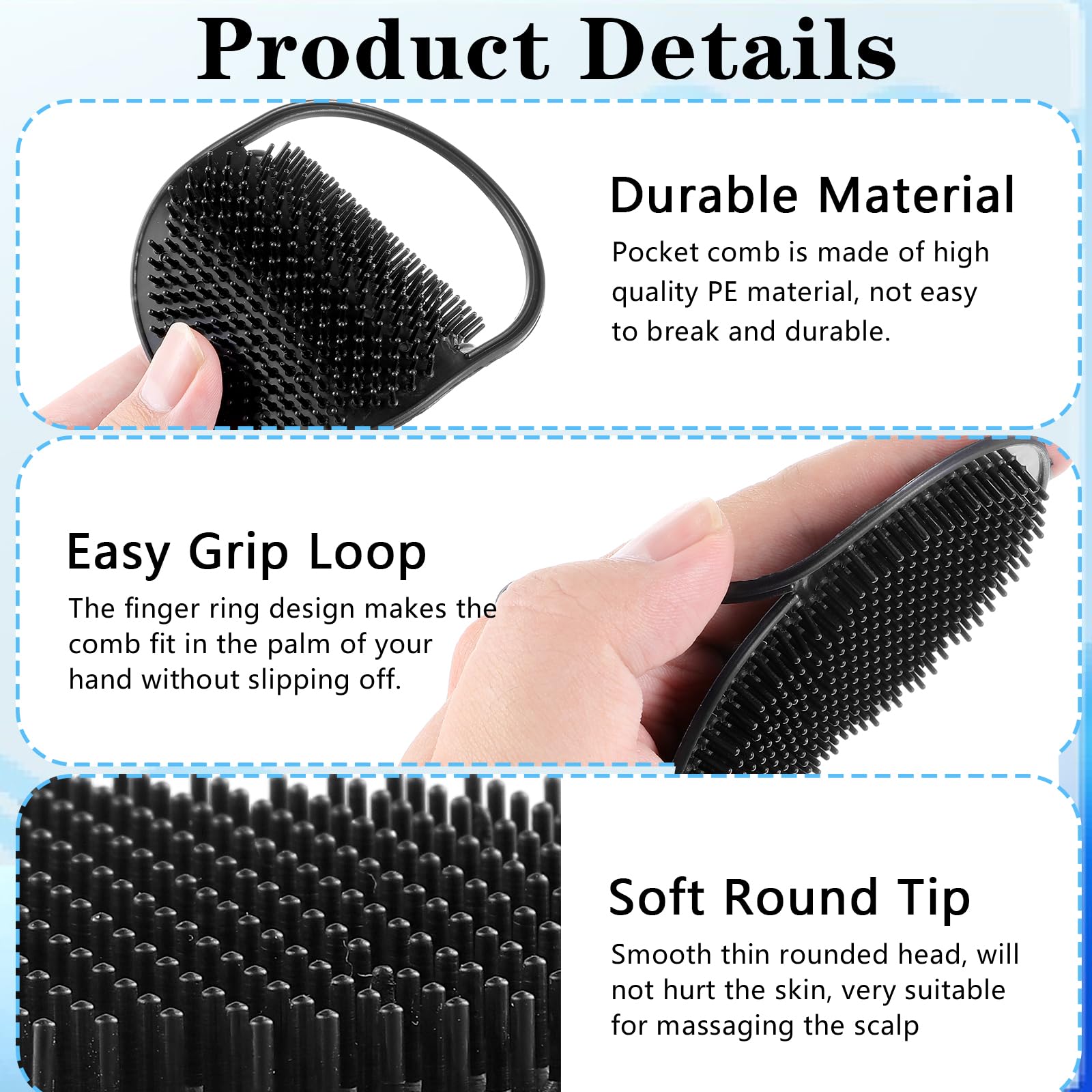 JIEYAO 8 Pcs Palm Combs for Men, Multiple Hand Combs, Portable Shampoo Comb Massager Hair Brush Comb Scalp Wave Brush Beard Grooming Palm Hair Brush for Home Office Travel Pets