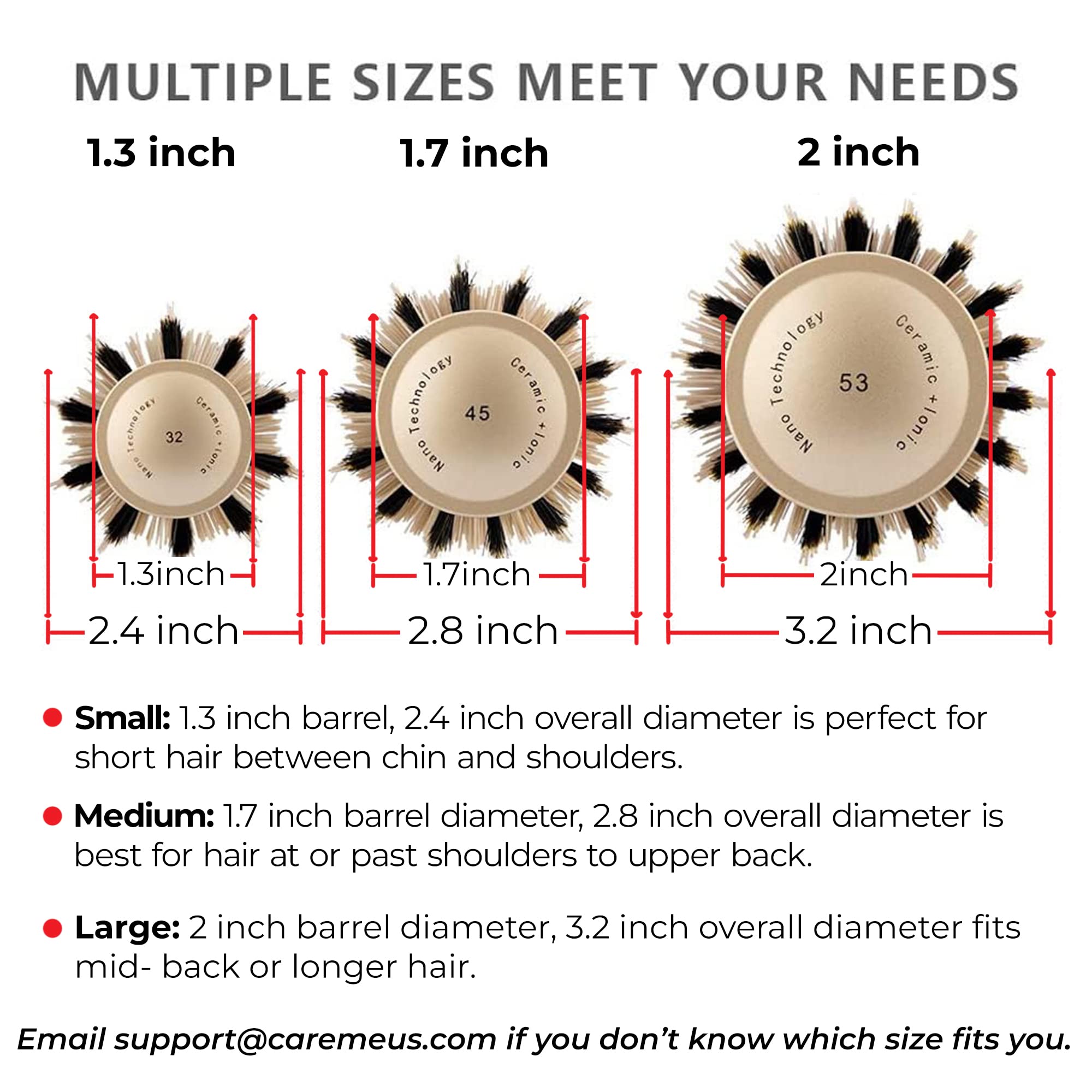 Blow-dry Round Brush for Salon-Like Blowouts, Styling, Curling Short Hair (Chin to Neck) with Bouncy Curls & Shine, Small Ceramic & Ionic Boar Hairbrush, 1.3 Barrel, 2.4 with Bristles