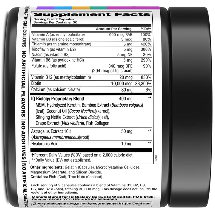 Biotin 10,000 mcg Supplement for Hair Growth with Collagen & Keratin for Hair Loss & Thinning Hair - Hair Skin and Nails Vitamins for Women & Men - Healthy Regrowth, Skin Glow & Nail Repair - 60 Pills