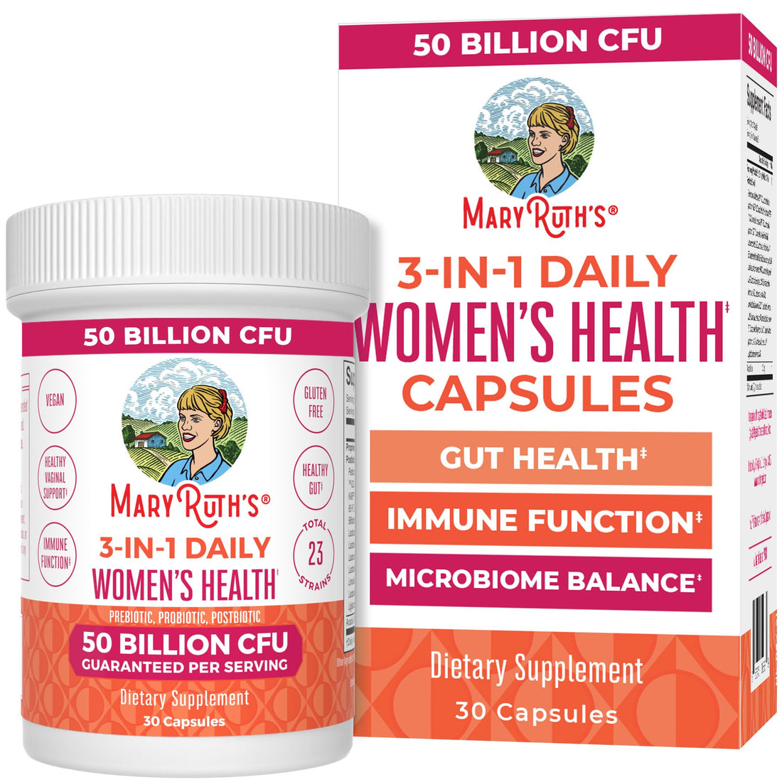 MaryRuth Organics 3-in-1 Daily Health Probiotics for Women | Clinically Tested | Hormone Support & Gut Health Supplement for Women | Supplement for Women | 50 Billion CFU | Allergen Free | 30 ct