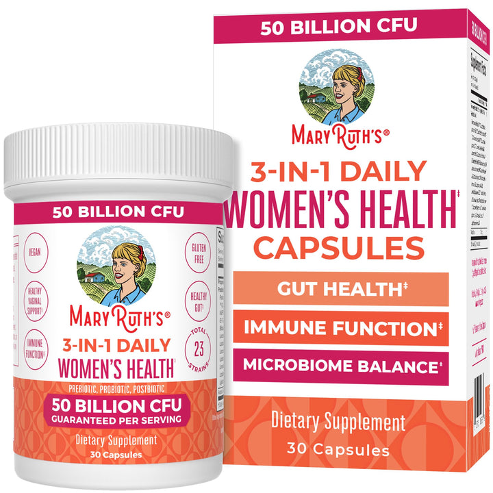 MaryRuth Organics 3-in-1 Daily Health Probiotics for Women | Clinically Tested | Hormone Support & Gut Health Supplement for Women | Supplement for Women | 50 Billion CFU | Allergen Free | 30 ct