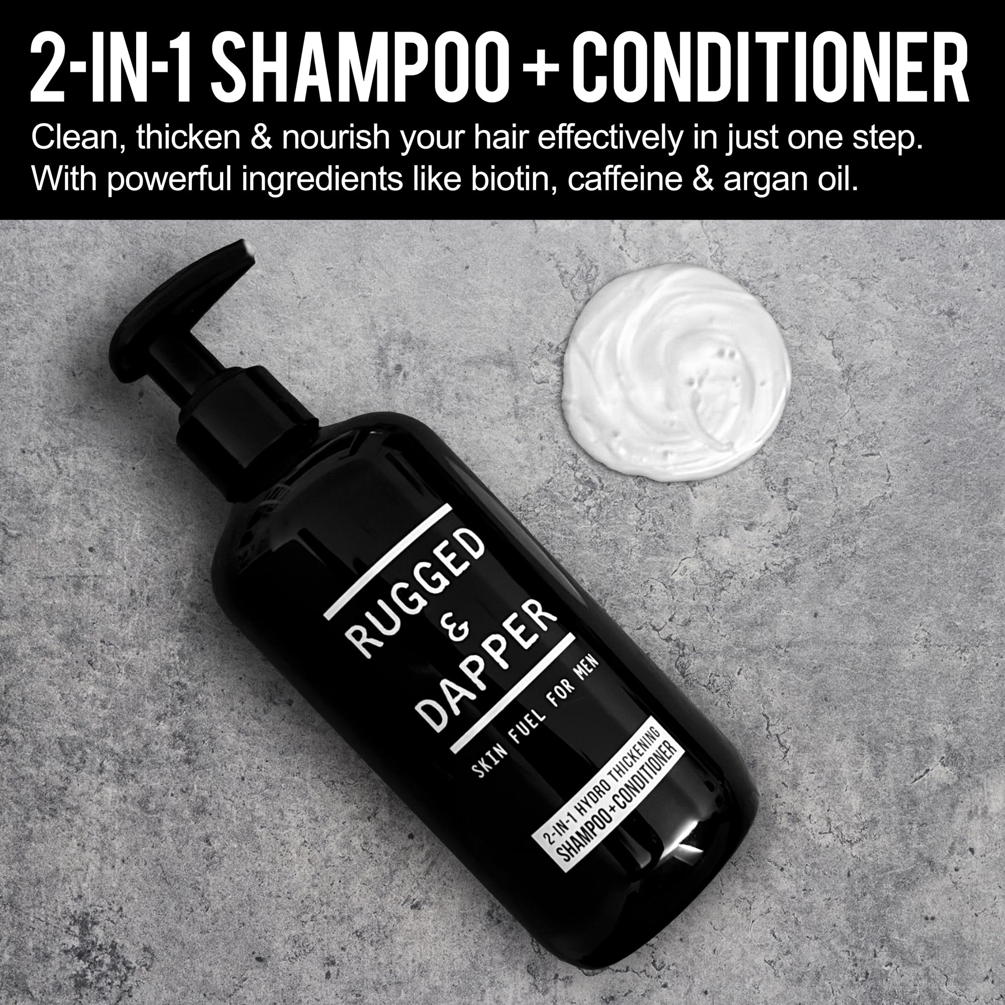RUGGED & DAPPER 2-in-1 Mens Shampoo and Conditioner - Biotin Hair Thickening Shampoo for Men - SLS-free and Paraben-Free