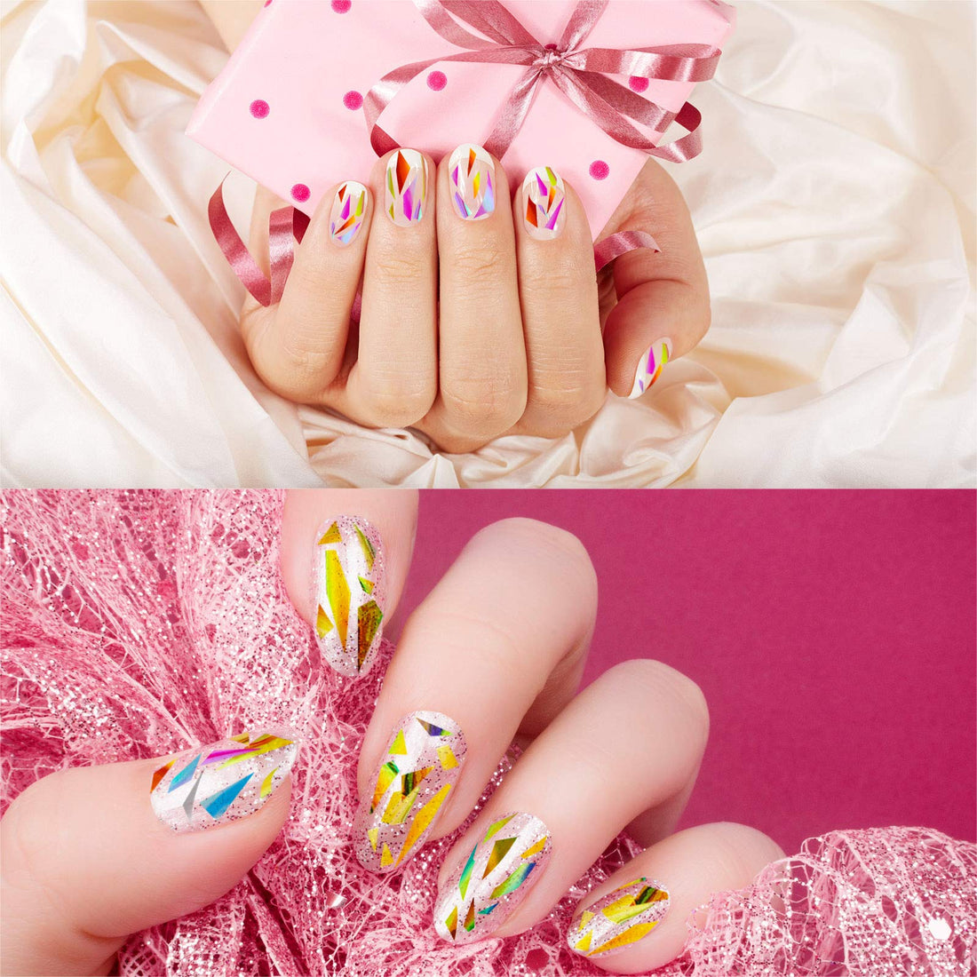 40 Pieces Glass Paper Nail Design Sticker Shinning Reflective Mirror Design Broken Glass Nail Design Stickers Iridescent Glass Paper Nail Decal, 20 Colors