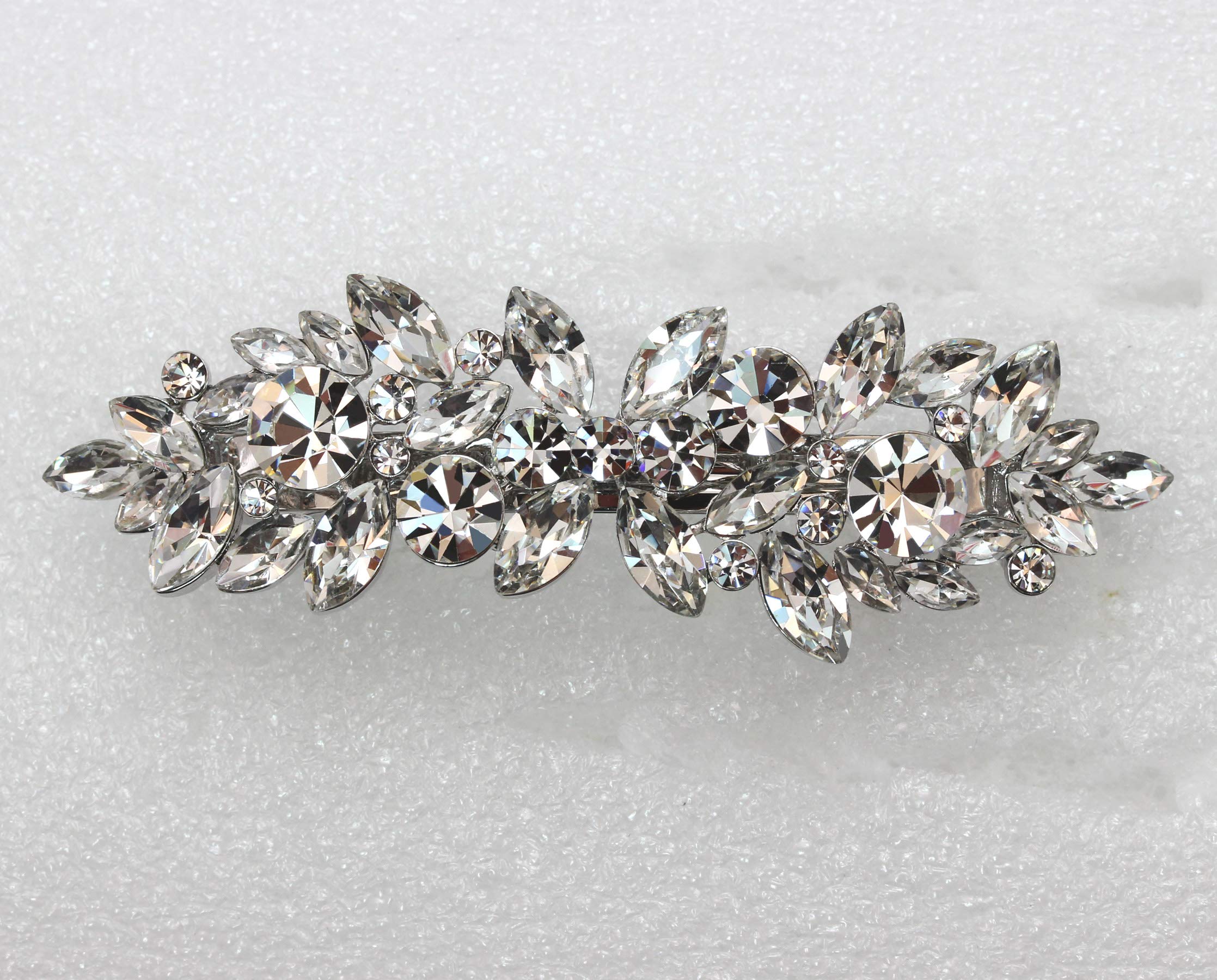 Faship Gorgeous Clear Rhinestone Crystal Flower Barrette Clip - Clear
