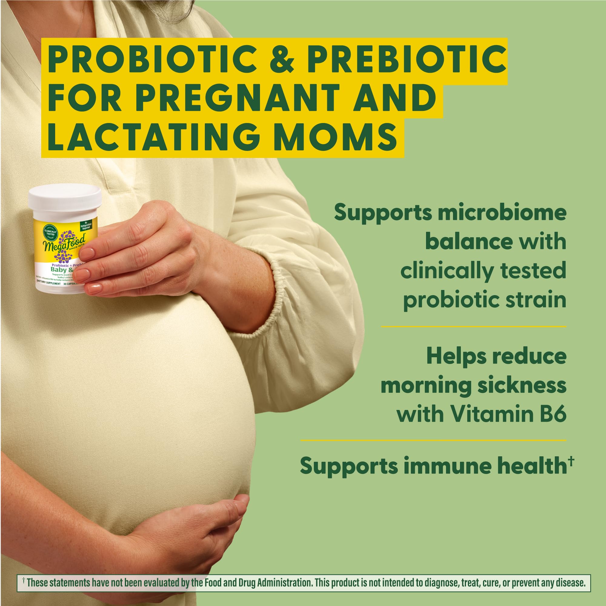 MegaFood Baby & Me 2 Prenatal Probiotic - Vegetarian Pregnancy Prebiotics and Probiotics for Women, Digestive Health & Immune Support with Vitamin B6 for Morning Sickness Relief - 30 Capsules
