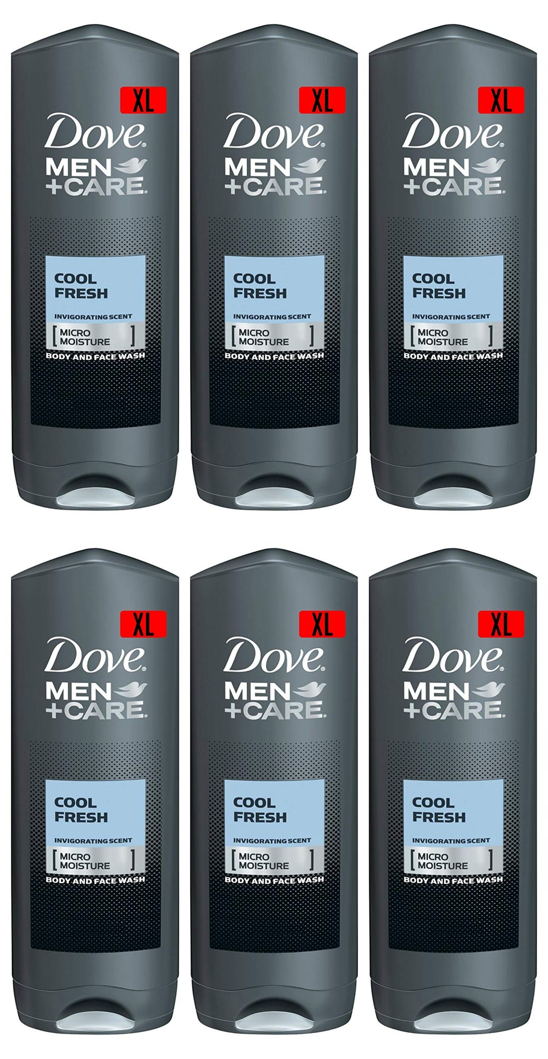 Dove Men Care Body & Face Wash, Cool Fresh - 13.5 Fl Oz / 400 mL X 6 Pack Case, Made in Germany