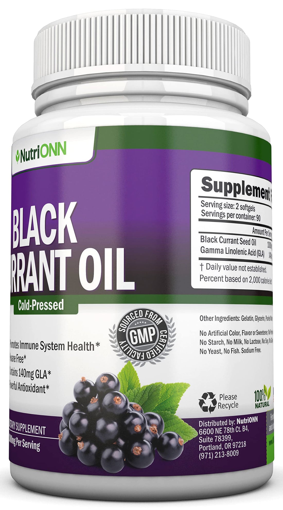 Black Currant Oil - 1000 Mg - 180 Softgels - Cold-Pressed Pure Black Currant Seed Oil - Hexane Free - 140mg GLA Per Serving - Regulates Hormonal Balance - Great for Immune System, Hair and Skin