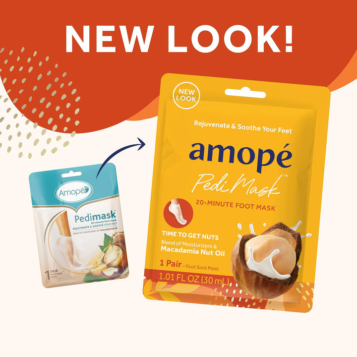 Amope Pedimask Foot Sock Mask 3-Pack (3 Packs x 1 Pair), Macadamia Oil Essence, Blend Of Moisturizers To Rejuvenate & Soothe Your Feet