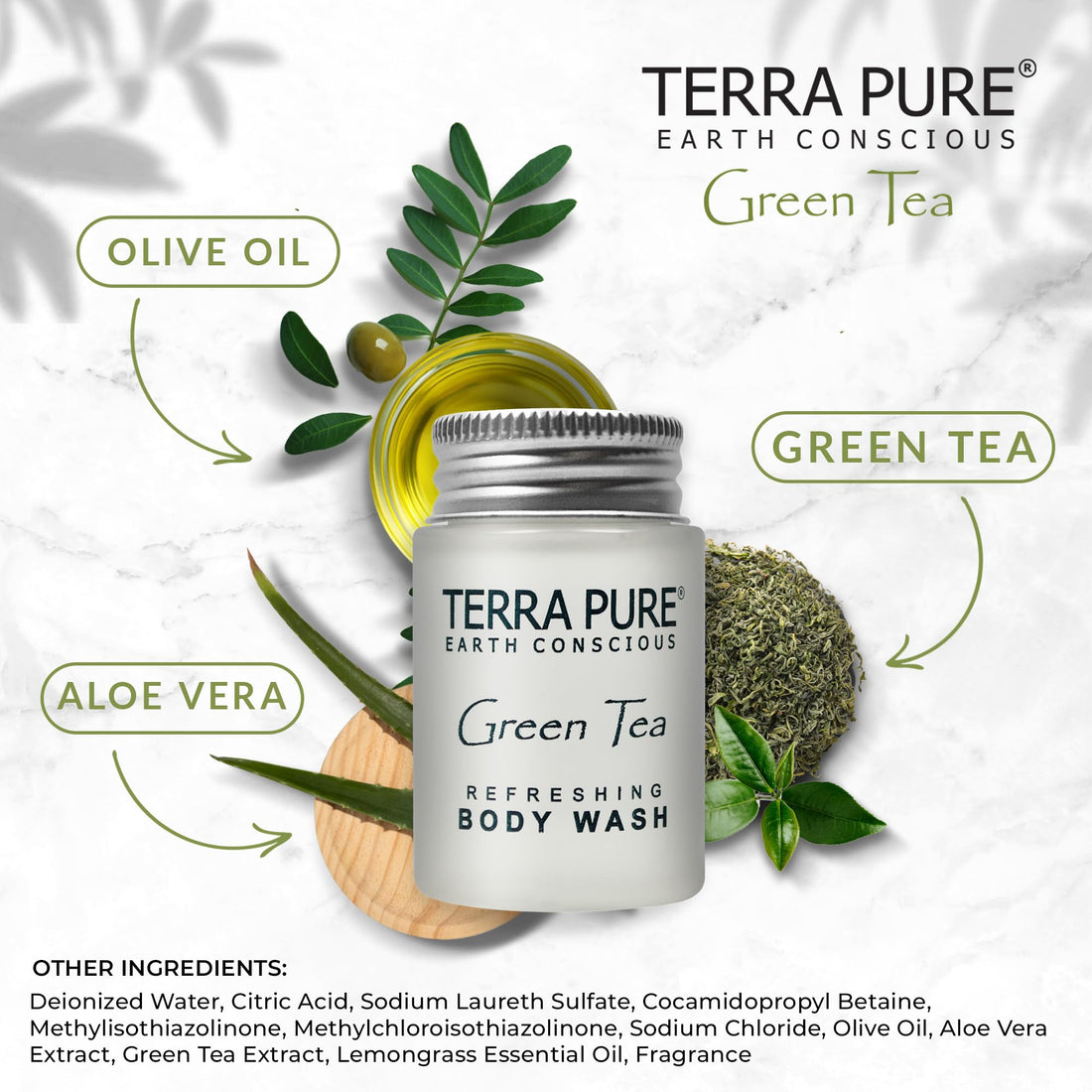Terra Pure Green Tea Body Wash, 1 oz. In Jam Jar With Organic Honey And Aloe Vera (Case of 20)