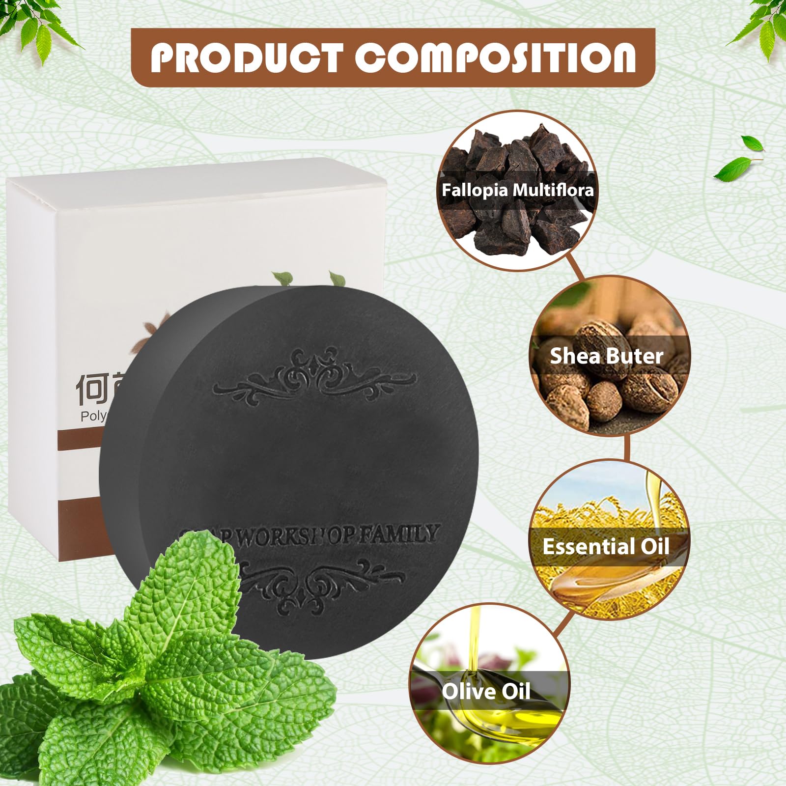 Fallopia Multiflora Shampoo Bar 3PCS for Black & Thick Hair, He Shou Wu Shampoo Soap, Deeply Cleanses the Scalp/Hair, Promotes Growth and Prevents Hair Loss