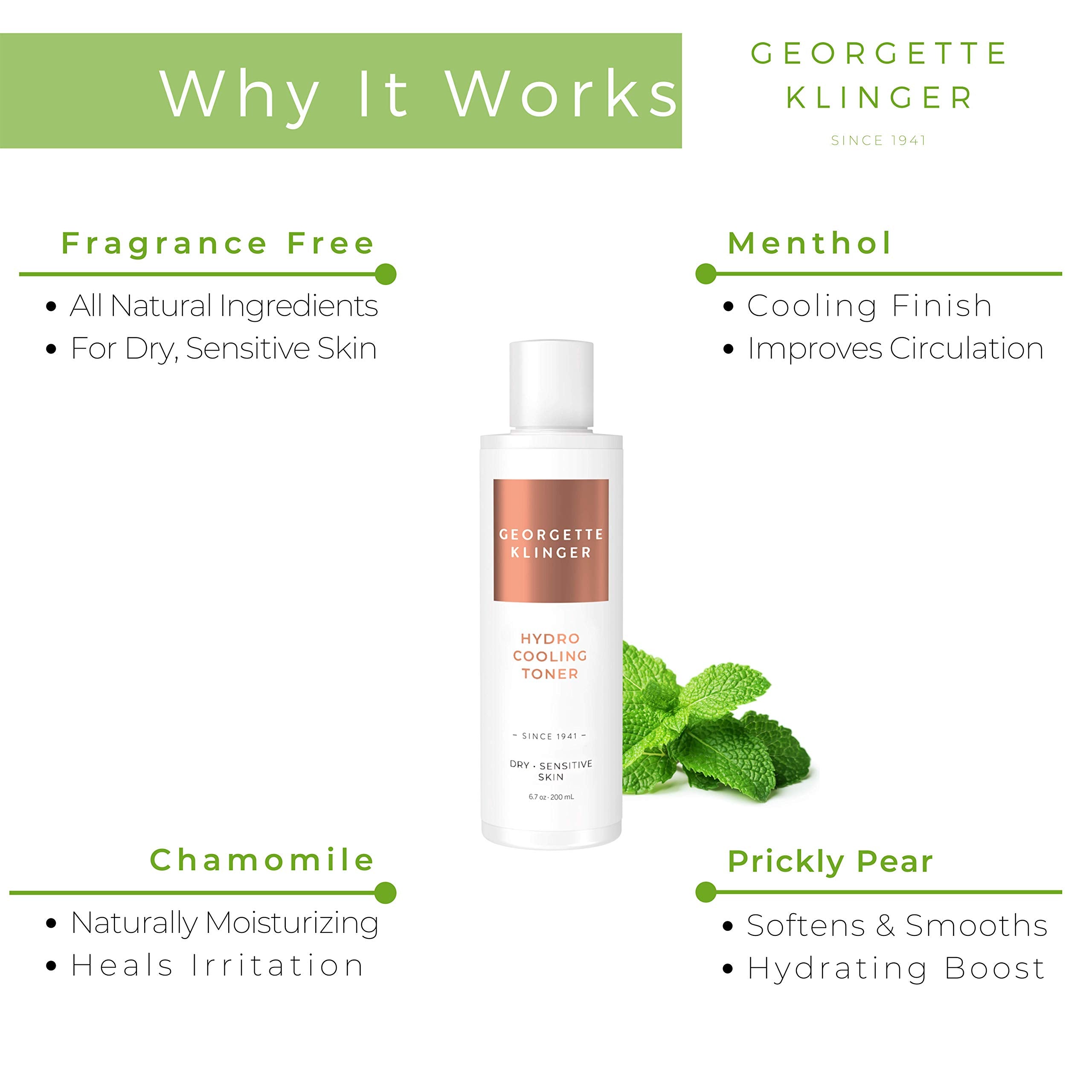 Hydro Cooling Daily Face Toner by Georgette Klinger - Alcohol Free Hydrating Facial Toner Astringent for Dry, Sensitive Skin Infused with Chamomile & Lavender Extract Infused Vitamin E