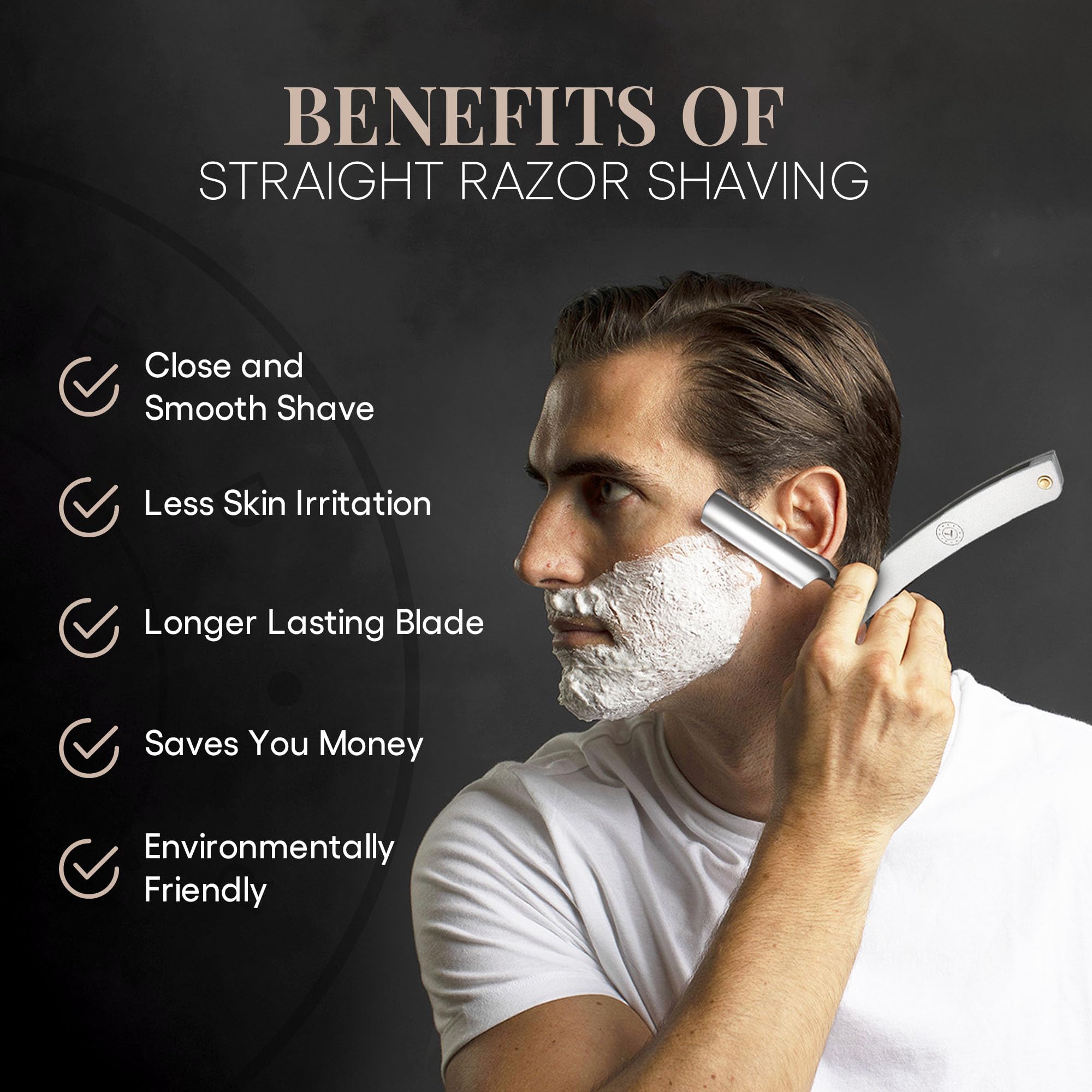 Straight Edge Stainless Steel Razor Silver Merlin - Shave Ready Straight Razor For Men, Japanese Straight Razor, Barber Approved For Magic Straight Razor Shaving, Powdered Steel Handle, Leather Case