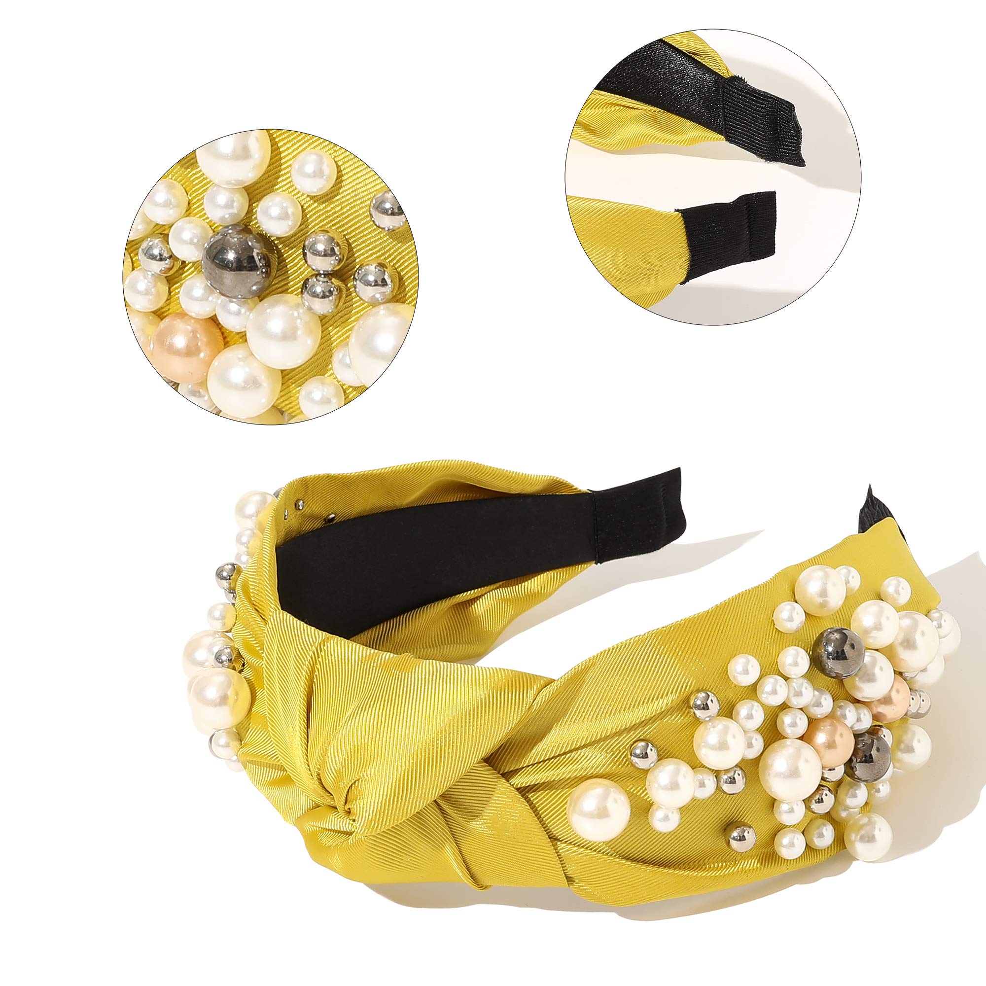 Ivyu Headbands for Women Head Bands - Knotted Pearl Headband Diademas Para Mujer De Moda Hair Accessories Hairbands for Girls No Slip Fashion Cute Top Knot Headband Gift for Women Green Yellow Blue