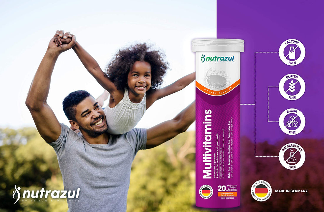 nutrazul Multivitamin Effervescent Tablets | 60 Tablets | Immune Support with 9 Essential Vitamins | Perfect for Daily Wellness for Adults & Kids | Orange Flavor