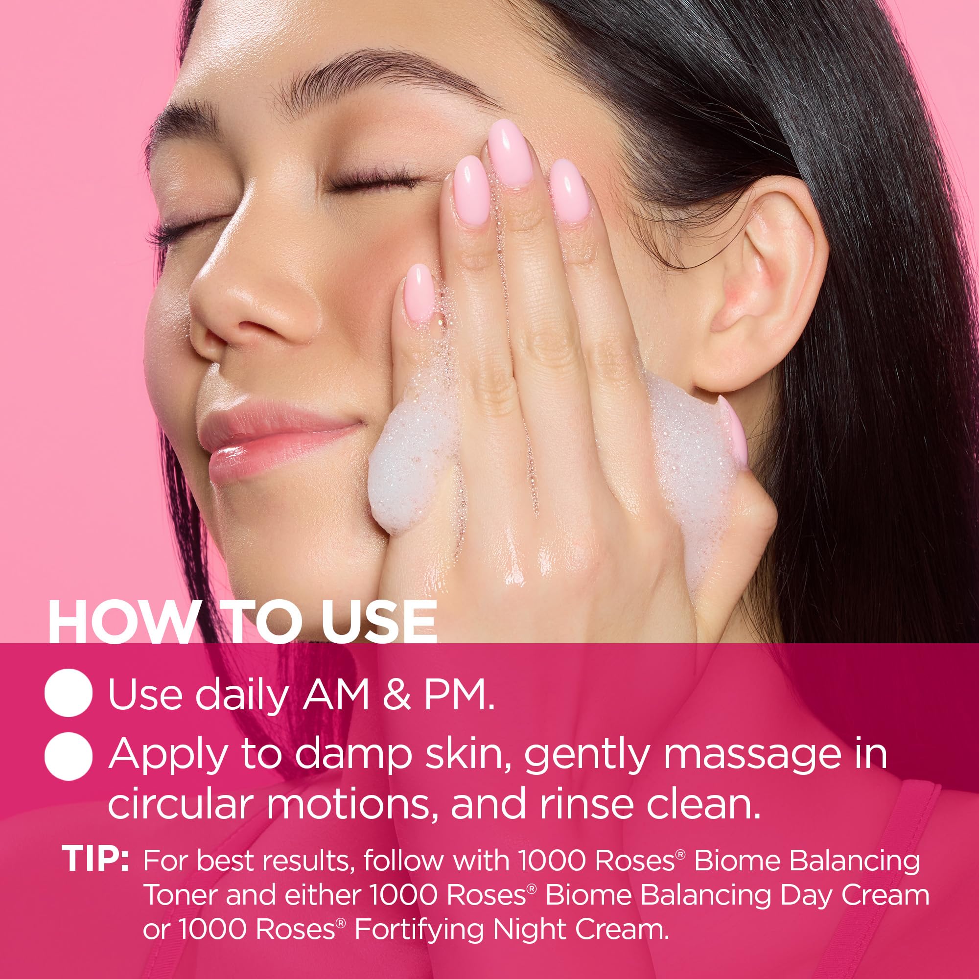 Andalou Naturals 1000 ROSES Gentle Cleansing Foam Face Wash, Hydrating Foaming Facial Cleanser with Rosewater & Aloe for Women & Men, Non Toxic, Vegan