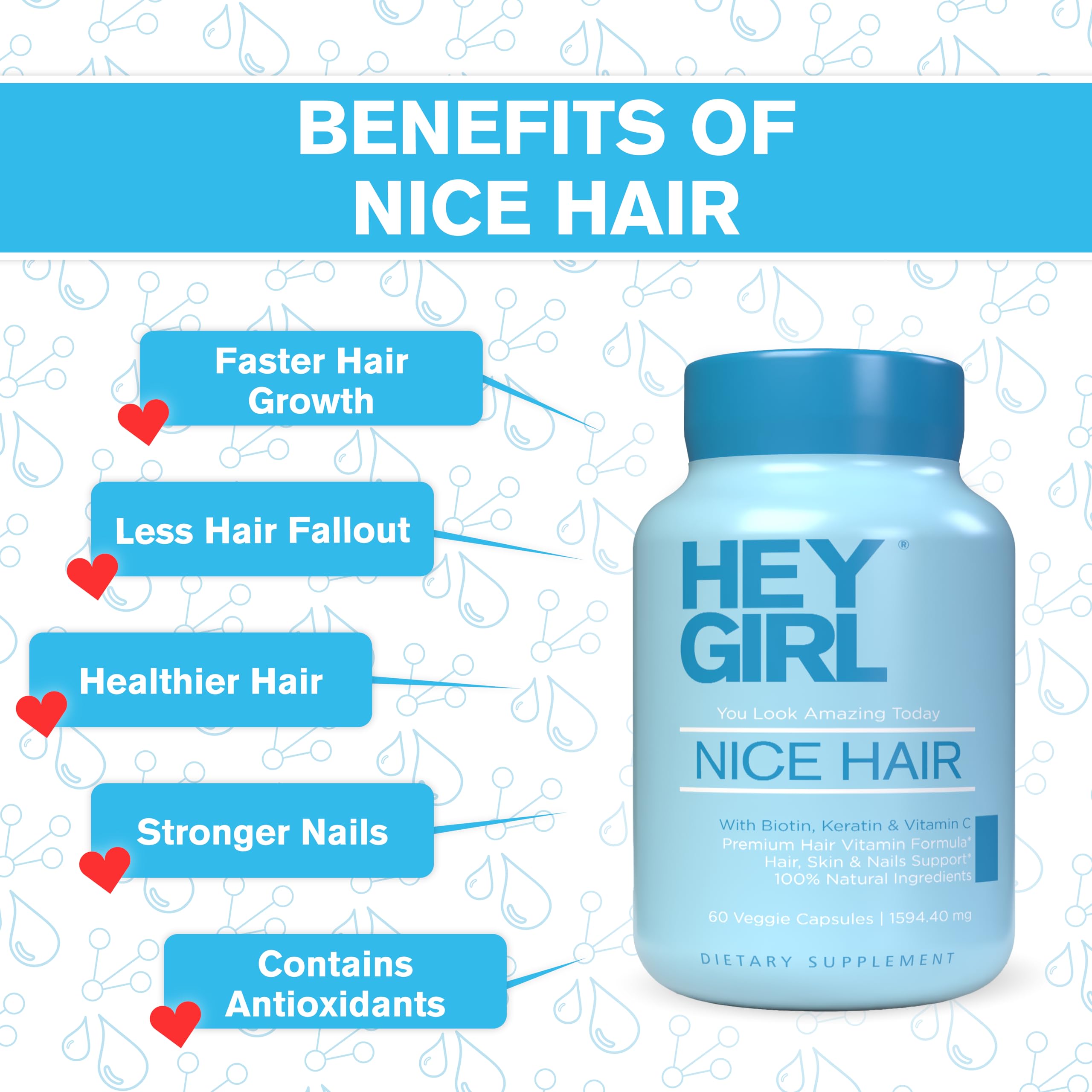 Hair Vitamins To Help Thinning and Fallout - Hair Supplement To Grow Hair Faster, Stronger & Have Healthy Skin & Nails - Scientifically Made With Biotin, Keratin, Folic Acid, Vitamin B, C, 60 Capsules