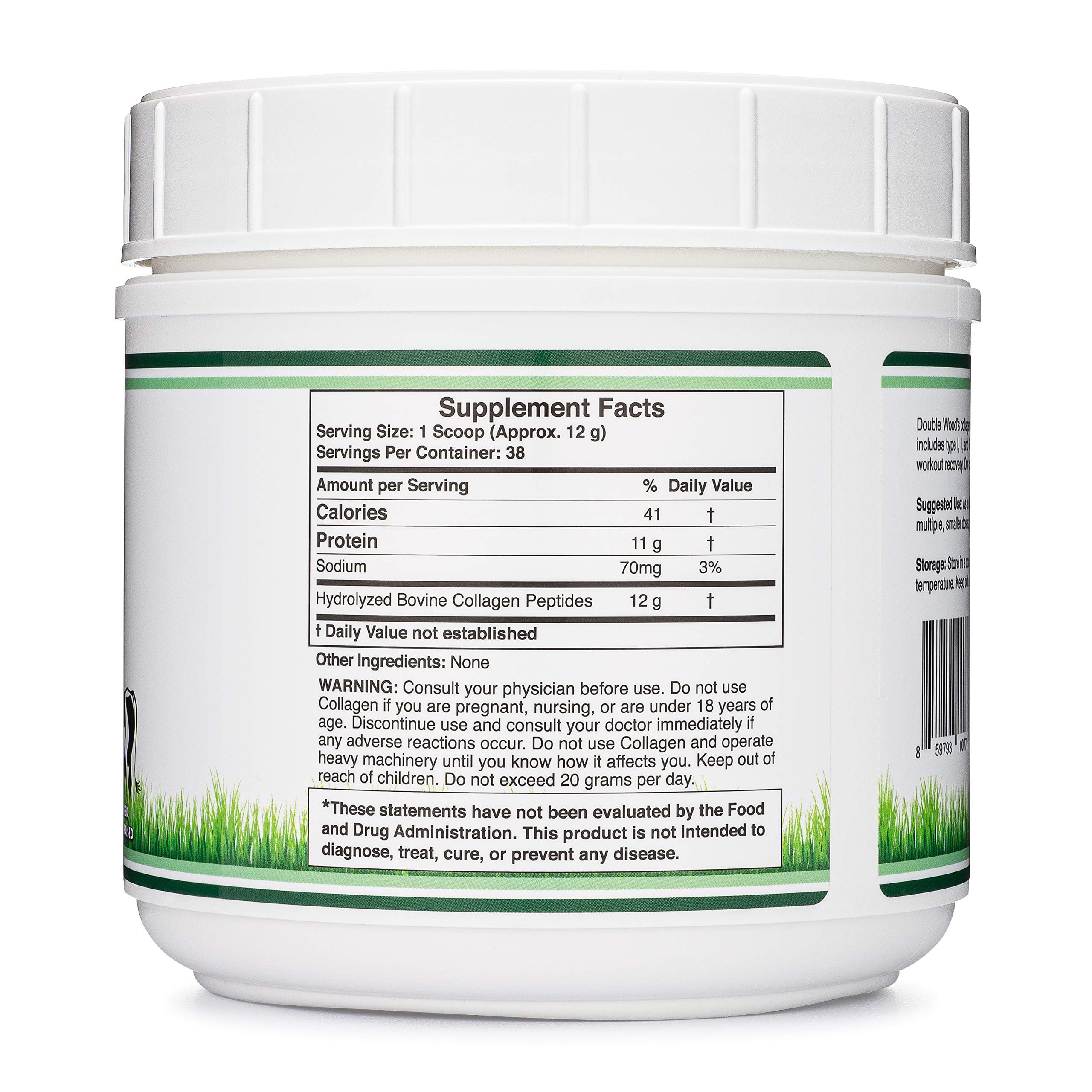 Collagen Peptides Powder - Hydrolyzed Collagen, Keto Safe - 16.08oz - Multi Type 1, 2, and 3 (Grass Fed Bovine Source)(Colageno Hidrolizado) Collagen Supplements for Women and Men by Double Wood