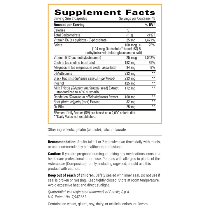 Integrative Therapeutics Lipotropic Complex - Liver Support with Milk Thistle, Vitamin B12, Bile Salts & Dandelion Root Extract* - Gluten-Free & Dairy-Free Liver Health Supplement* - 90 Capsules
