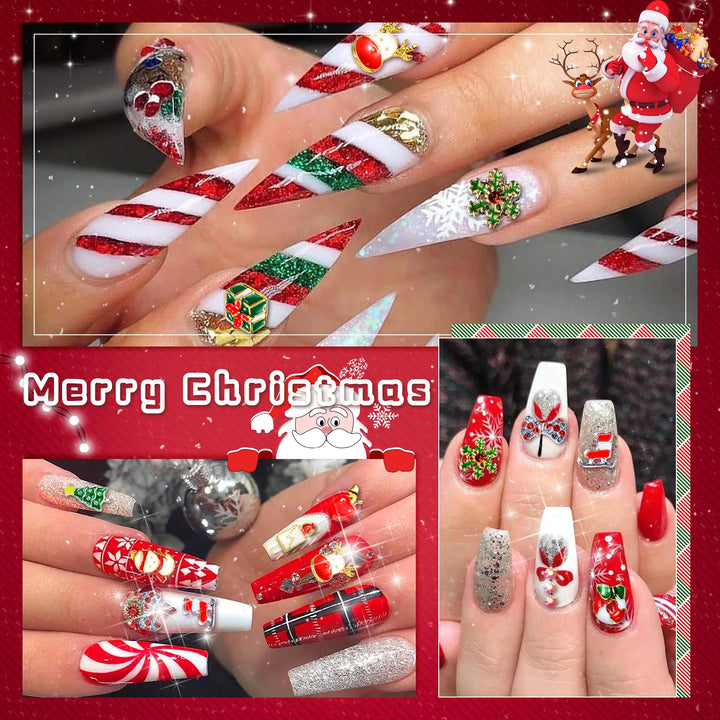 Christmas Nail Rhinestones, Super Valued Over 1500pcs 6 Pots 3D Nail Charms Sequins Alloy Santa Reindeer Snowman Snowflake Garland, Metal Nail Studs Moon flowers Gems Jewelry DIY Nail Art Decoration