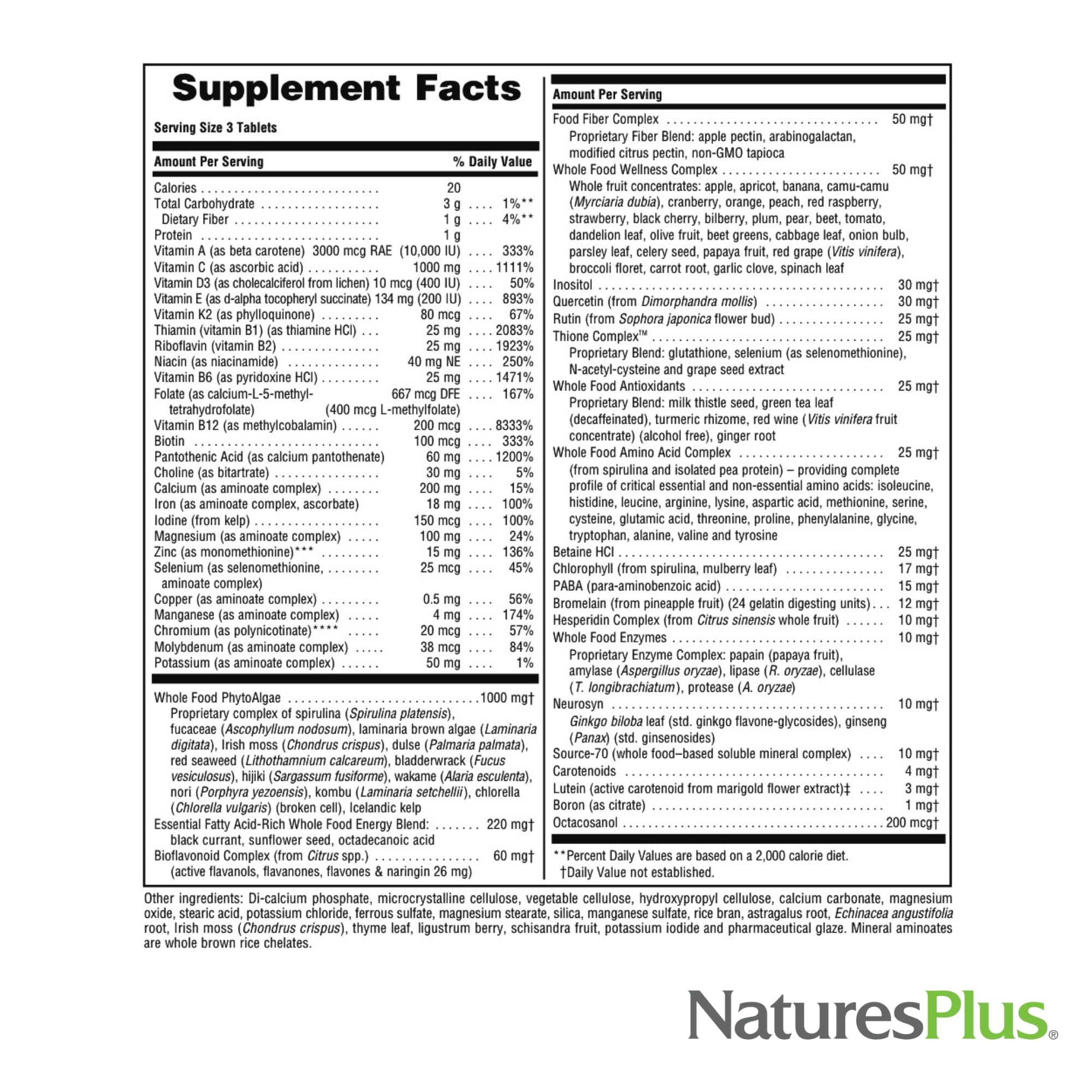Natures Plus Ultra Source of Life Multivitamin - 180 Tablets - Supports Immune Health, Energy & Overall Well-Being - with Lutein & Vitamin D3 - Vegetarian & Gluten Free - 60 Servings