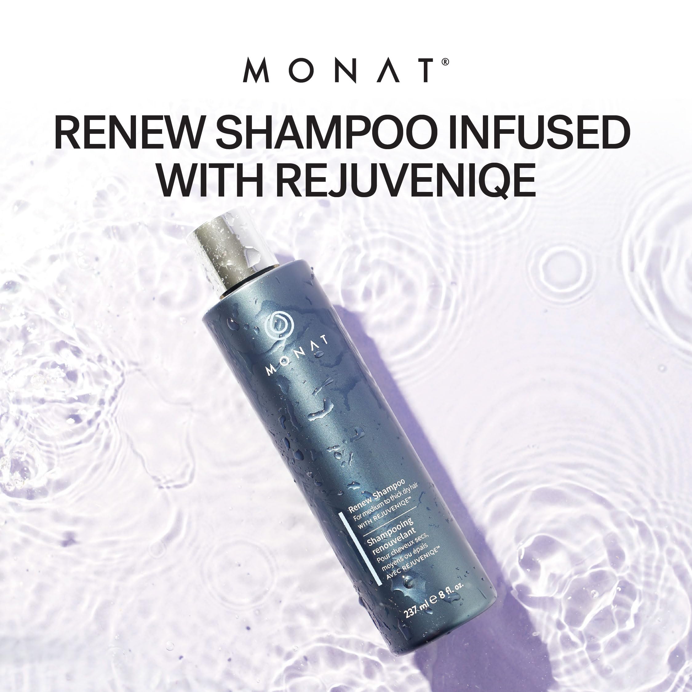 MONAT Renew Shampoo Infused with Rejuveniqe® - Moisturizing Shampoo w/Omega Fatty Acids for Medium to Thick Hair. Shine-enhancing, Ultra-hydrating Lather for Dry Hair - Net Wt. 237 ml / 8.0 fl. oz.