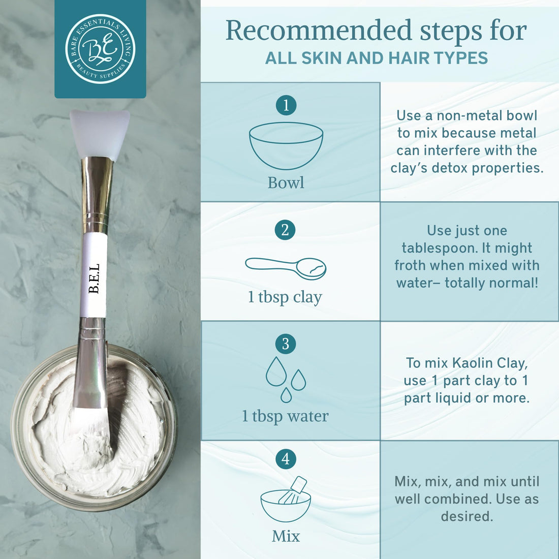 Kaolin White Clay 2 lb Powder, 100% natural for making DIY spa mud mask for face/facial, hair, body, soap, deodorant, bath bomb, setting makeup, lotion and gardening by Bare Essentials Living