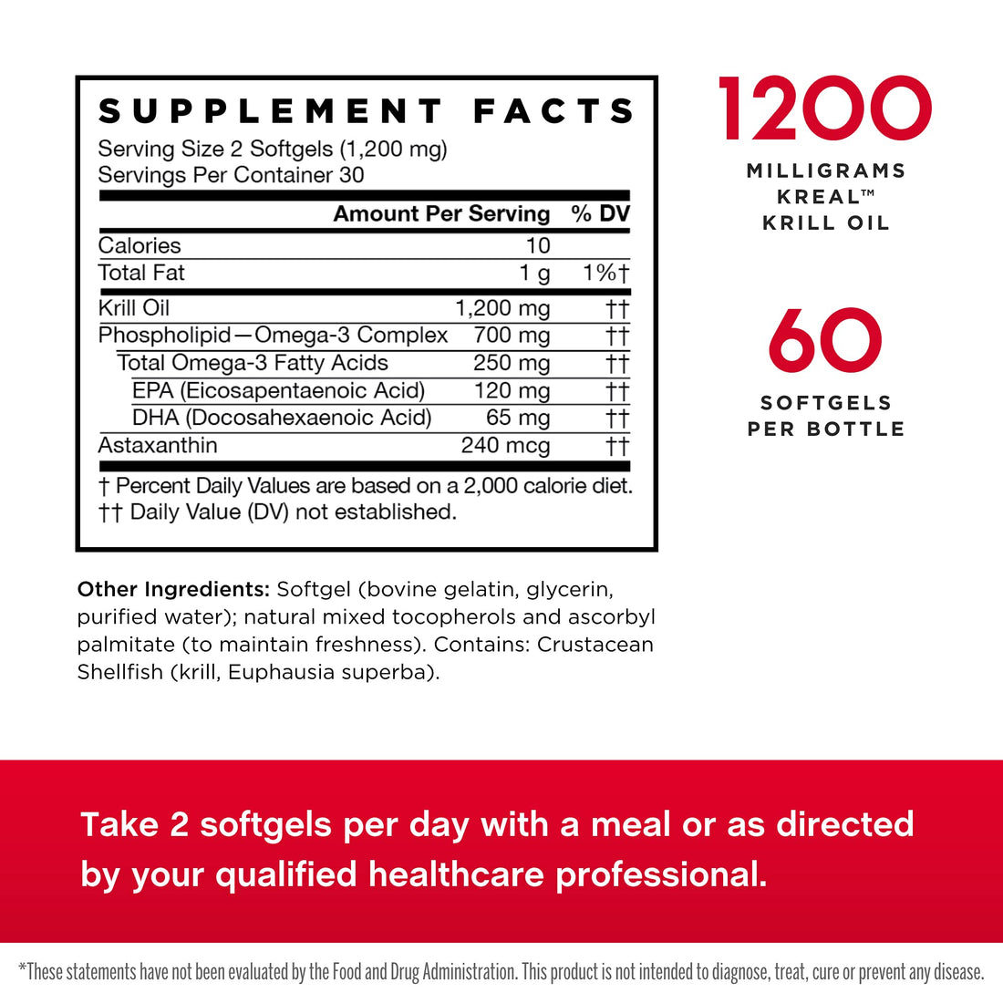 Jarrow Formulas Krill Oil - 60 Softgels - Phospholipid Omega-3 Complex with Astaxanthin - May Support Lipid Management, Brain Function & Metabolism - 30 Servings