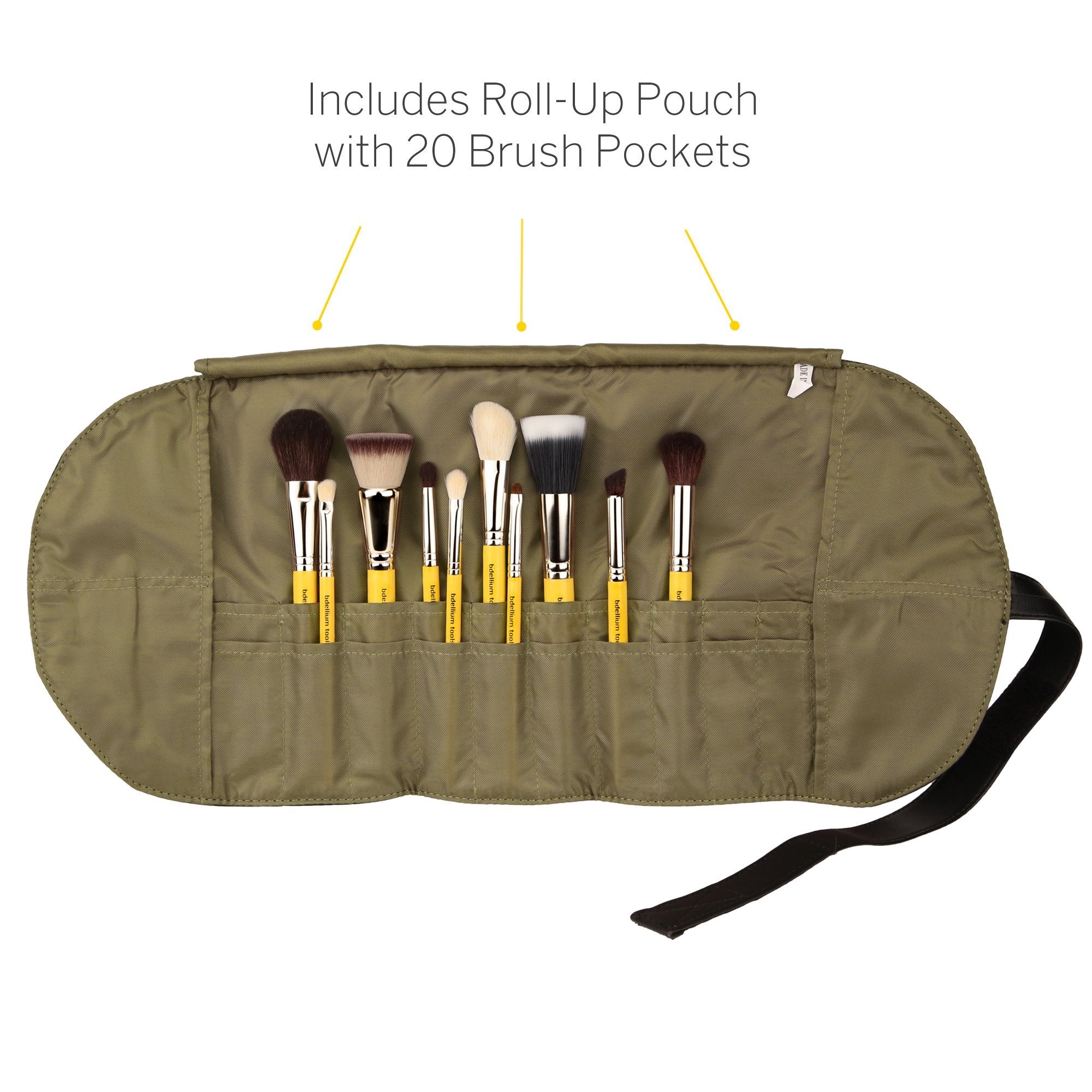 Bdellium Tools Professional Makeup Brush Studio Series - Mineral 10Pc. Brush Set with Roll-Up Pouch