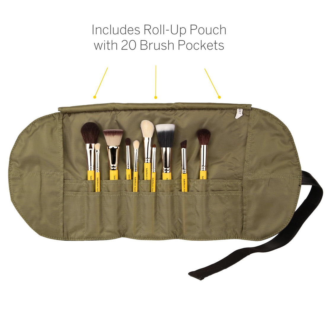Bdellium Tools Professional Makeup Brush Studio Series - Mineral 10Pc. Brush Set with Roll-Up Pouch