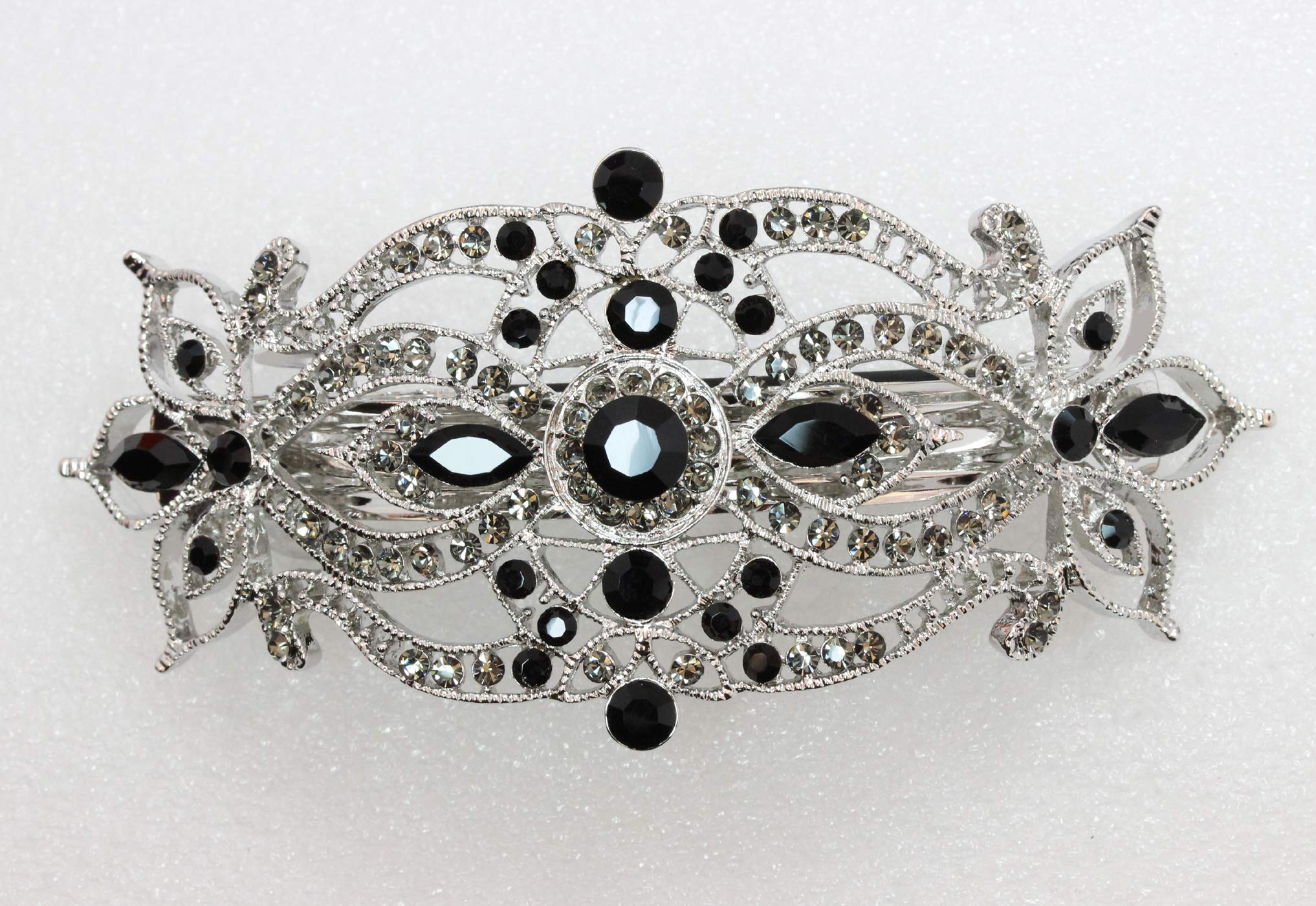 Faship Gorgeous Black Rhinestone Crystal Big Floral Hair Barrette - Black