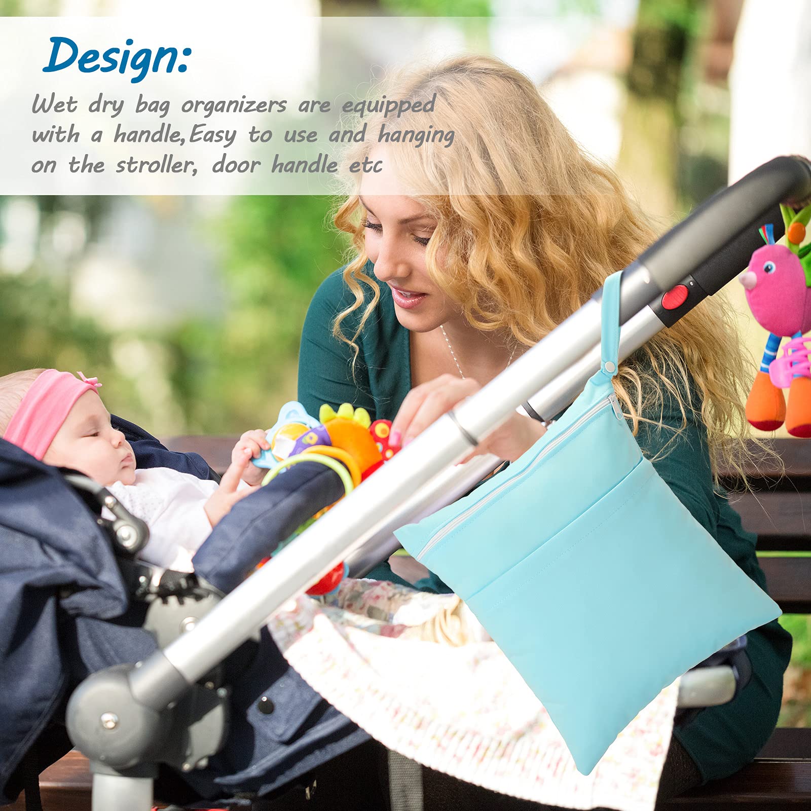 Shappy 4 Pcs Wet Dry Bag for Baby Cloth Diapers Waterproof Wet Bag Washable Travel Reusable with 2 Pocket for Travel Beach Pool(Blue, Purple, Pink, Orange)