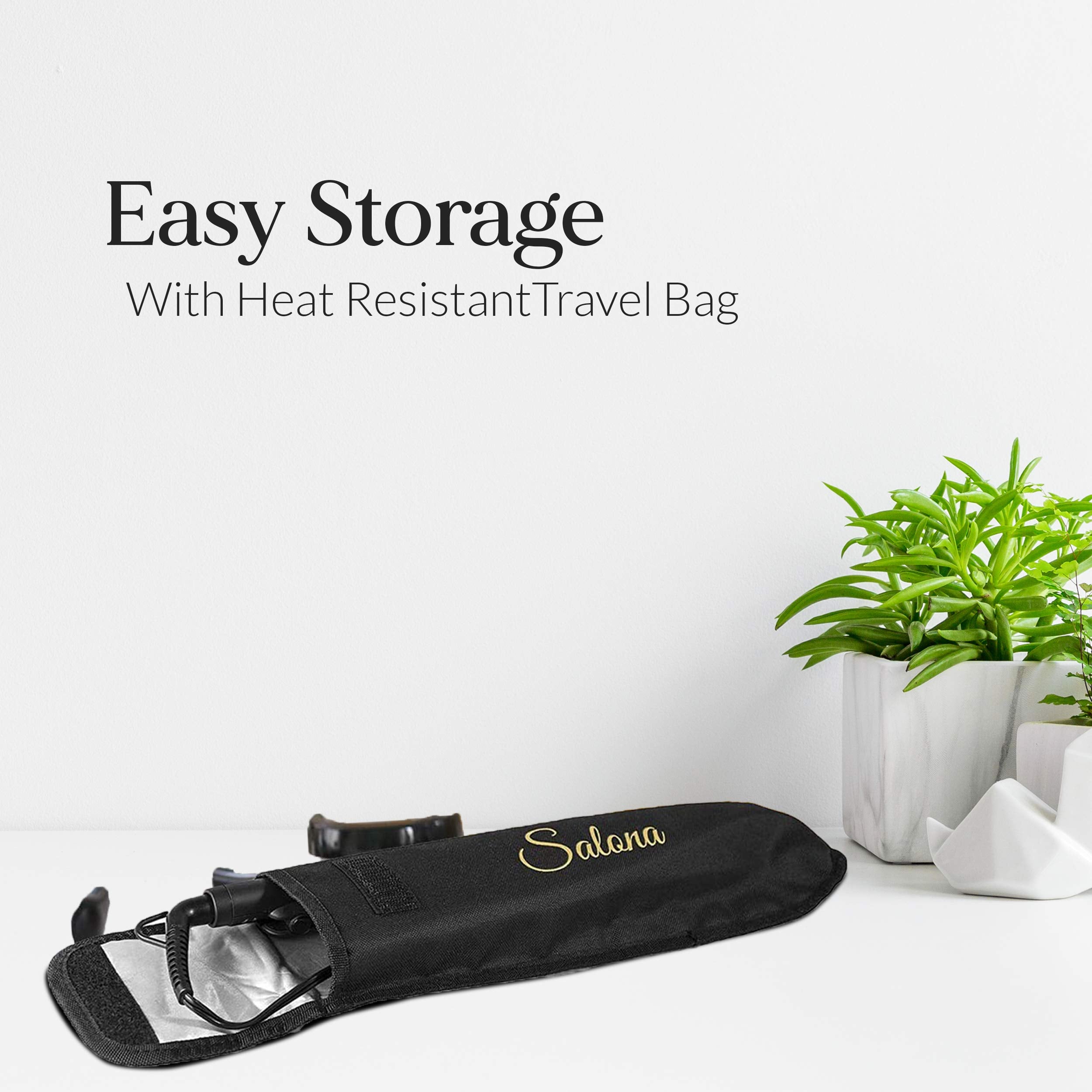 Salona Professional Titanium Flat Iron Hair Straightener, Worldwide Dual Voltage 110-240V with Heat Resistant Travel Bag