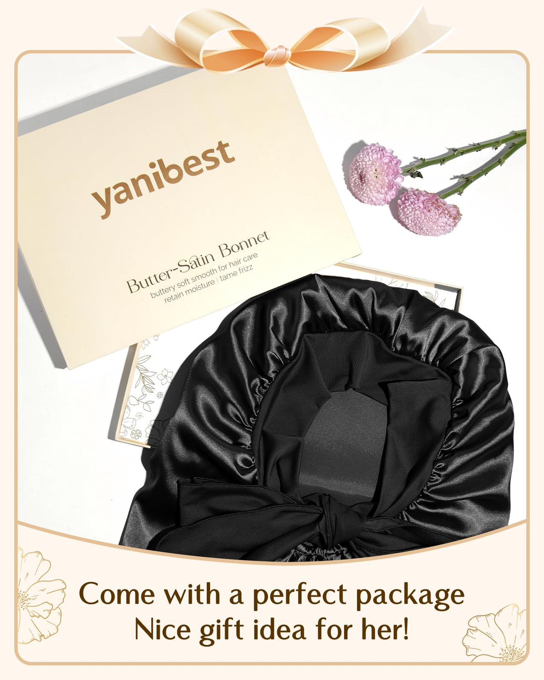 YANIBEST Long Bonnet Satin Bonnet for Sleeping Braid Bonnet with Tie Band Silk Sleep Bonnet for Women Locs Black