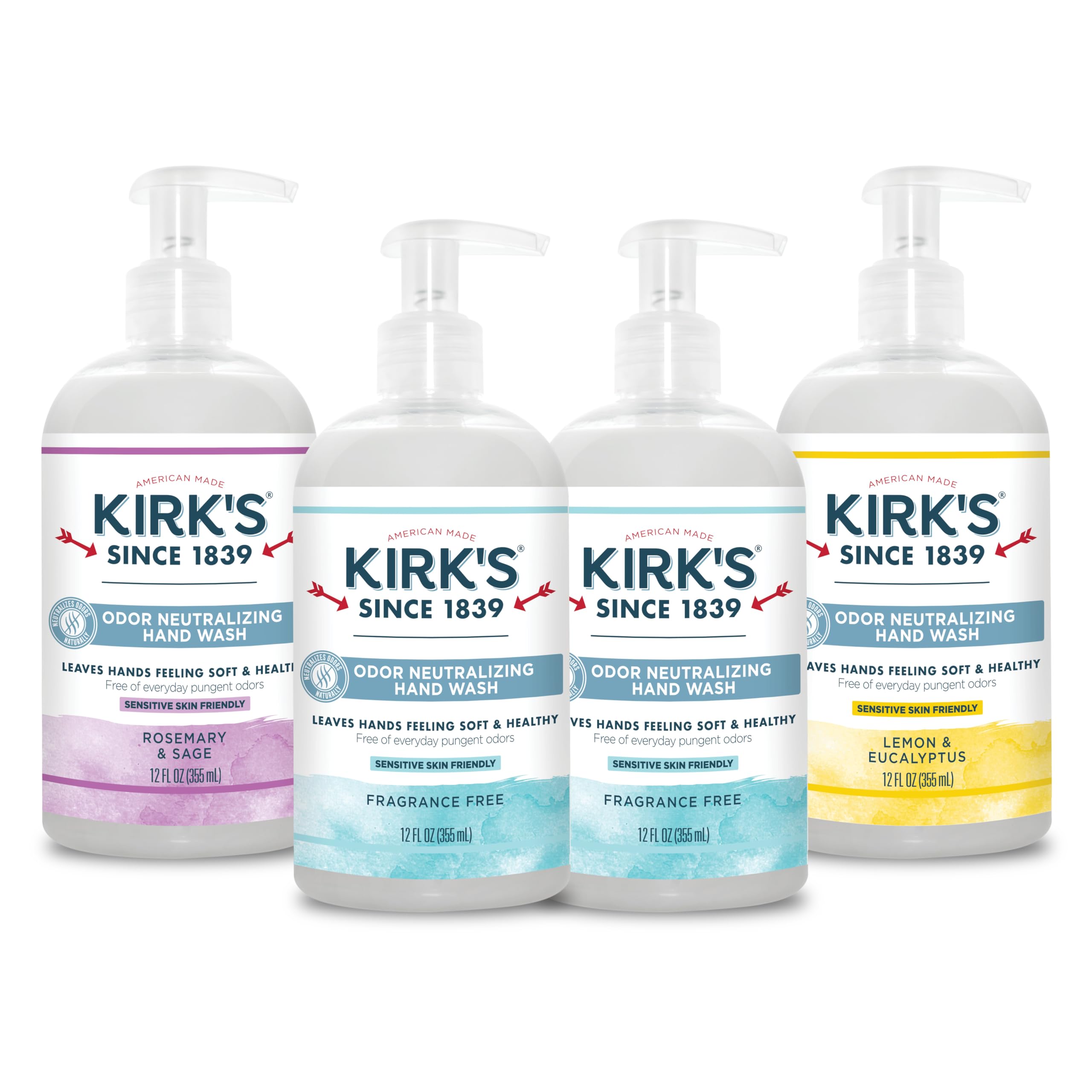 Kirk's Odor Neutralizing Hydrating Hand Soap, 12 fl oz (Variety Pack, 4)