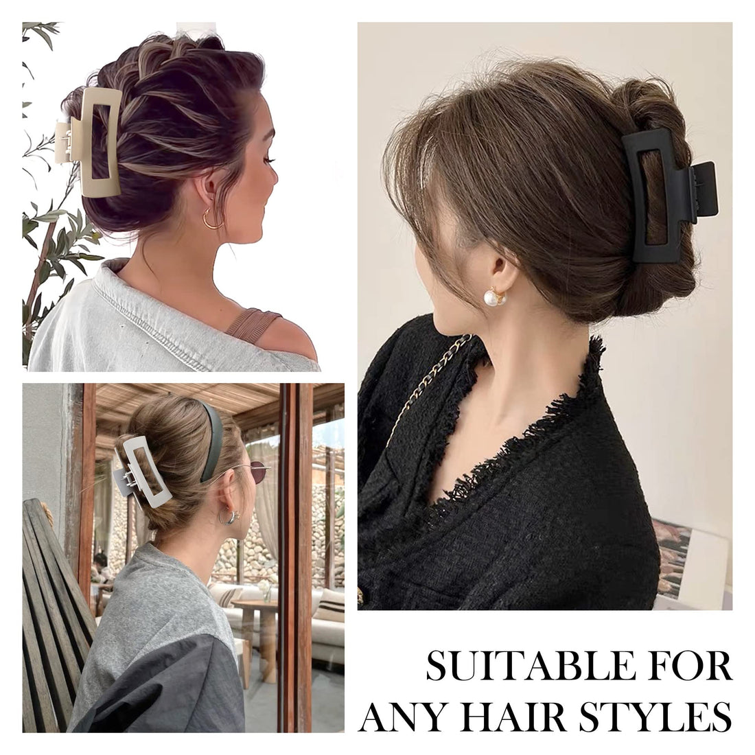 Beauty.H.C 8Pcs Big Hair Claw Clips Strong Hold Large Claw Clips for Thick Thin Long Hair Noslip Rectangular Hair Clips for Women Girls, 4.13 Inch Jaw Clips Gifts