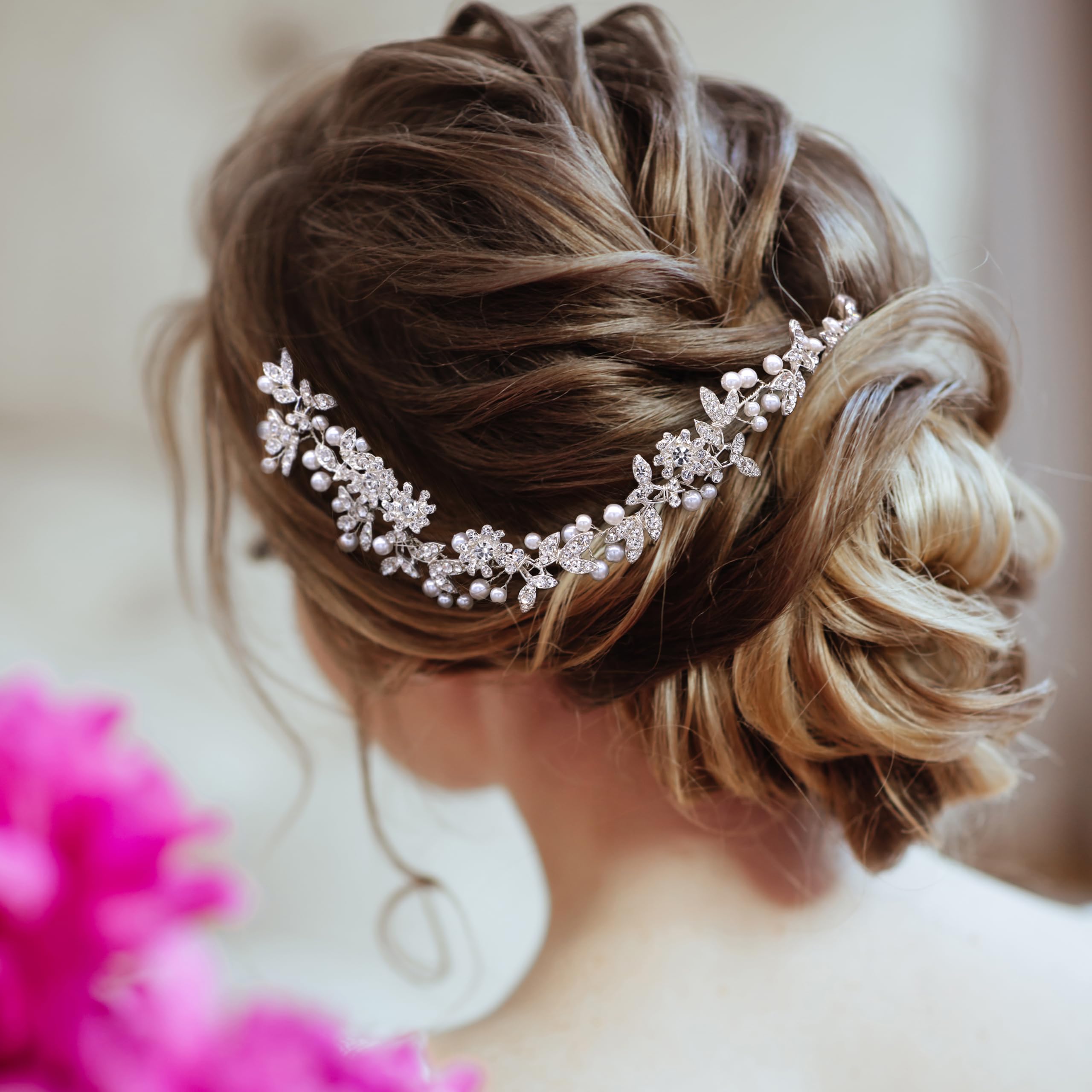 Ammei Silver Vintage Bridal Crystal Headbands Wedding Headpieces Hair Pieces For Bride Bridesmaids Flower Girl Prom Hair Accessories With Ivory Ribbons Hair Vines