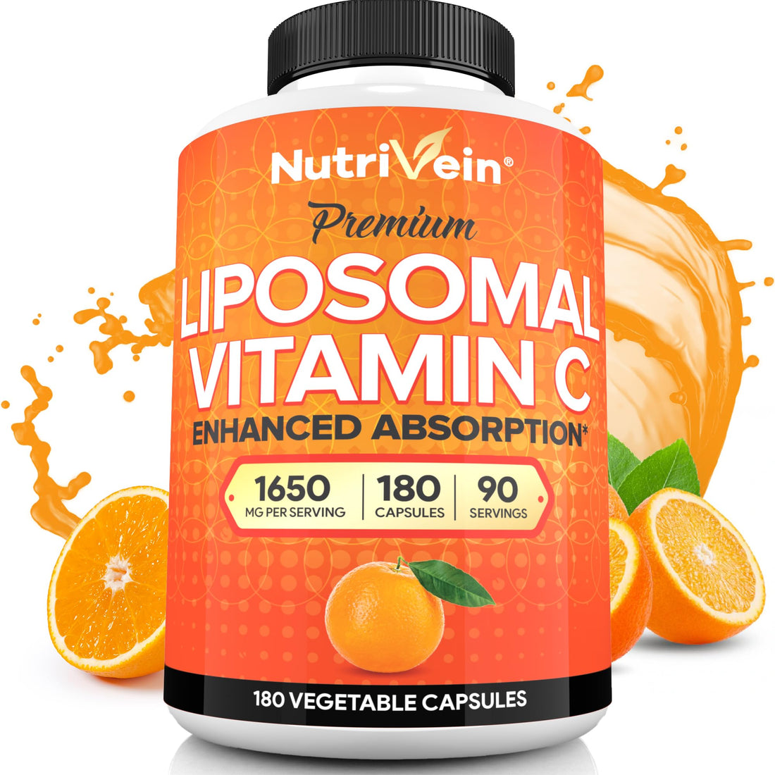 Nutrivein Liposomal Vitamin C 1650mg - 180 Capsules - High Absorption Ascorbic Acid - Supports Immune System & Collagen Booster - Powerful Antioxidant
